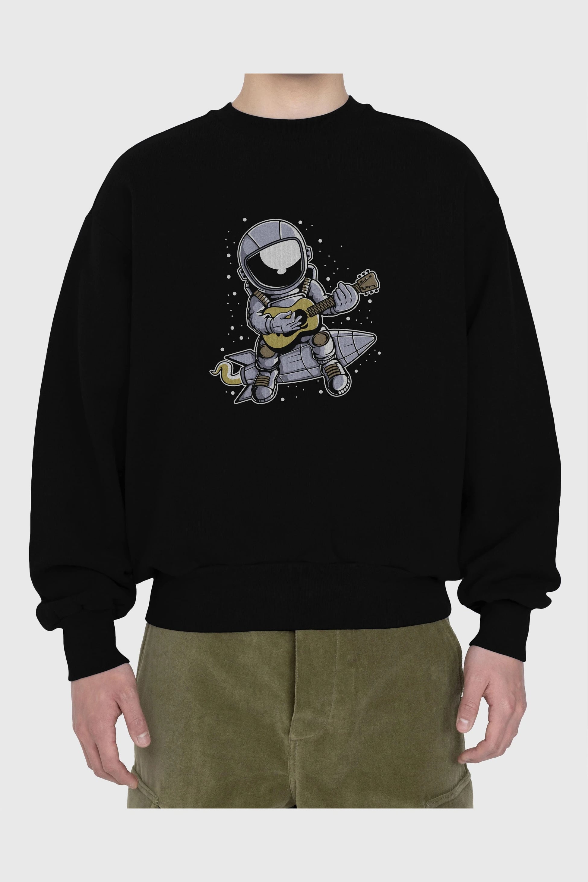 Astronaut Guitar (2) Ön Baskılı Oversize Sweatshirt Erkek Kadın Unisex