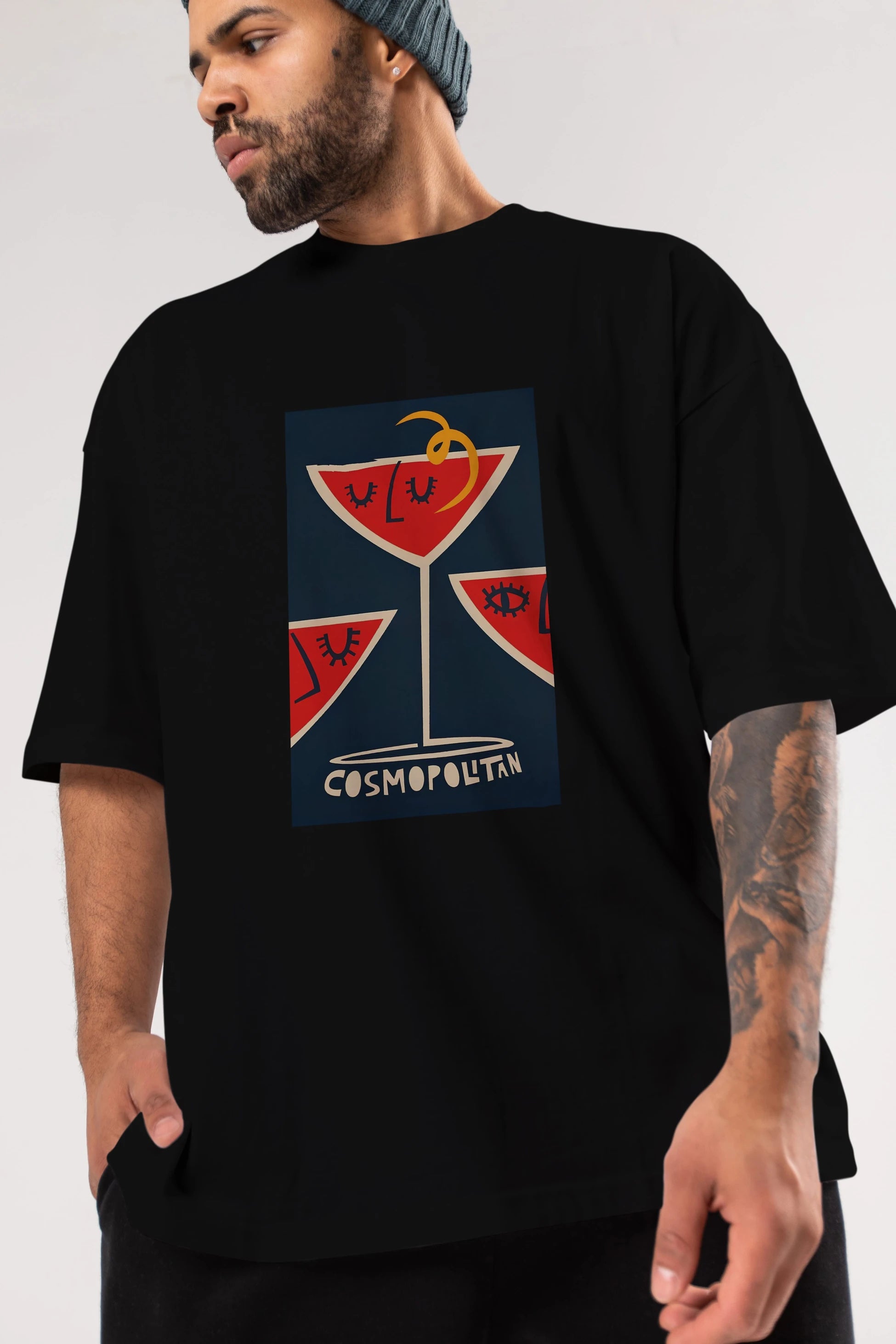 Cosmopolitan 4 Ön Baskılı Oversize t-shirt Erkek Kadın Unisex %100 Pamuk Bisiklet Yaka tişort