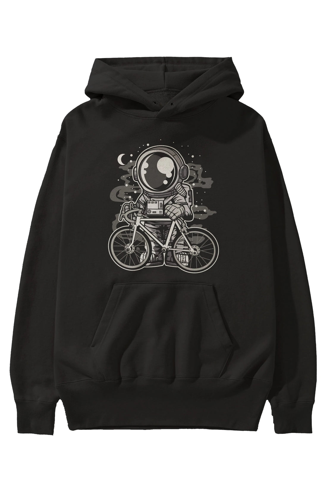 Bicycle Astronaut Ön Baskılı Hoodie Oversize Kapüşonlu Sweatshirt Erkek Kadın Unisex