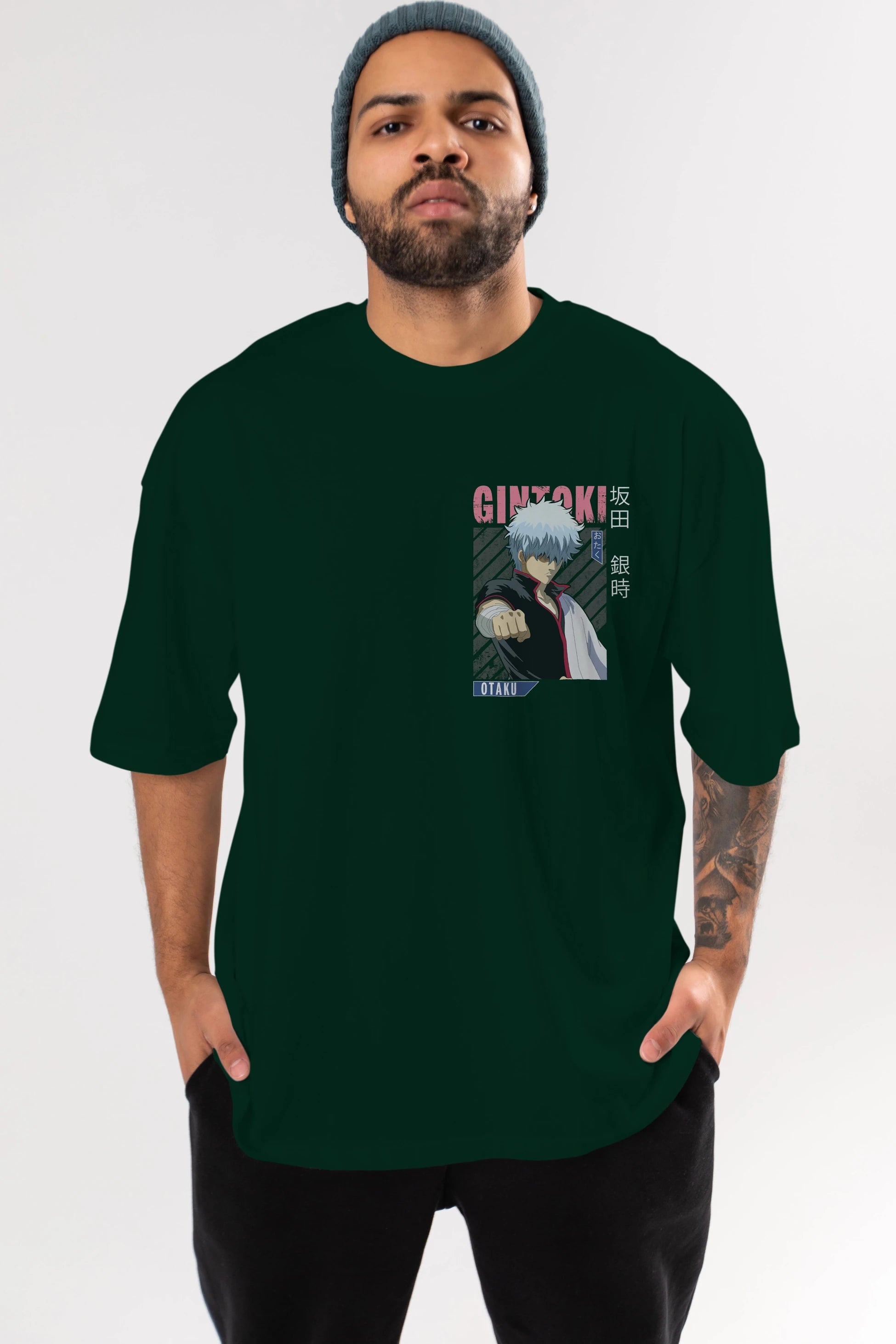 Gintoki Sakata GINTAMA 2 Ön Sol Baskılı Oversize t-shirt Erkek Kadın Unisex %100 Pamuk Bisiklet Yaka tişort
