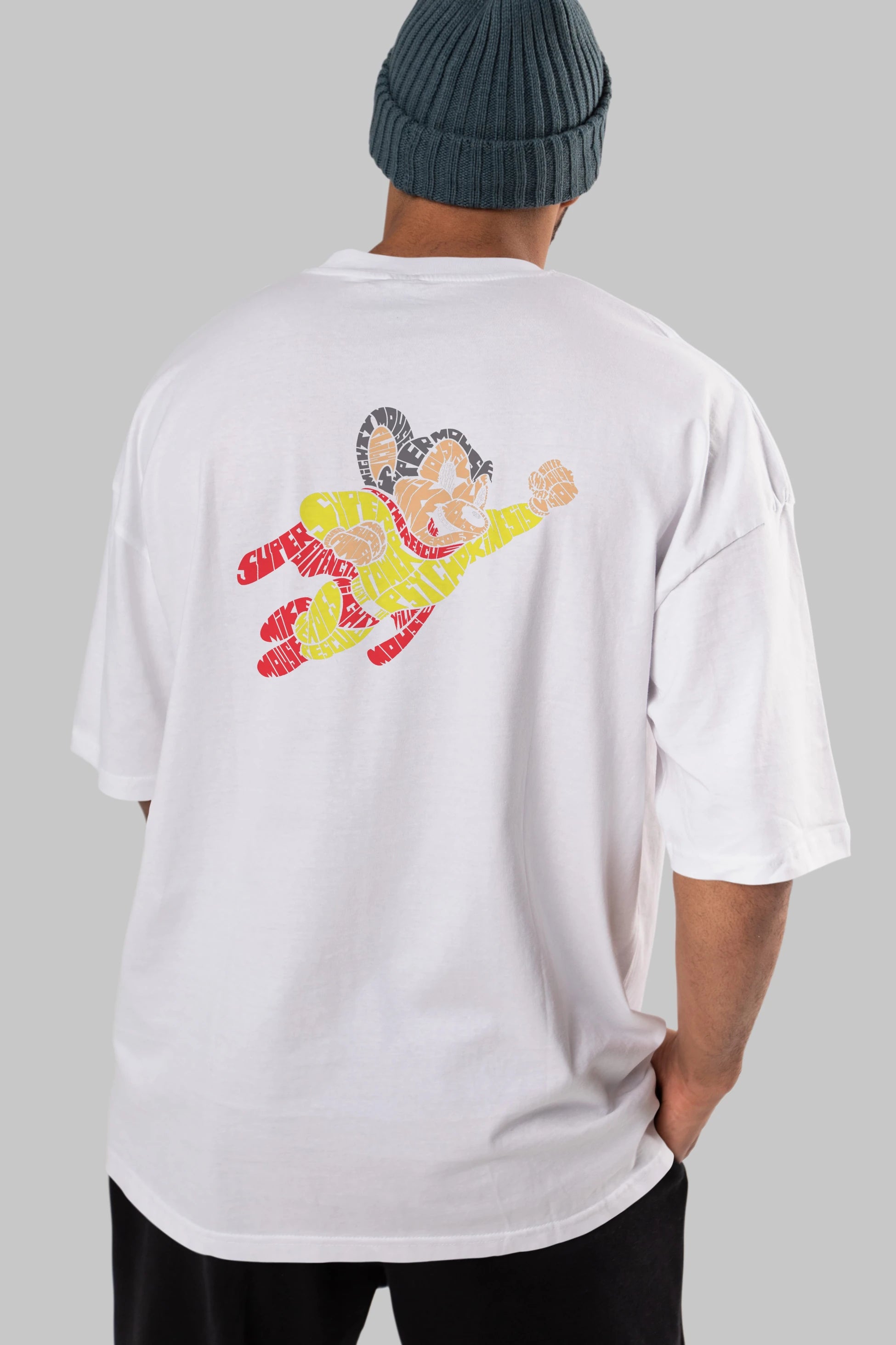 Mighty Mouse Arka Baskılı Oversize t-shirt %100 pamuk Erkek Kadın Unisex
