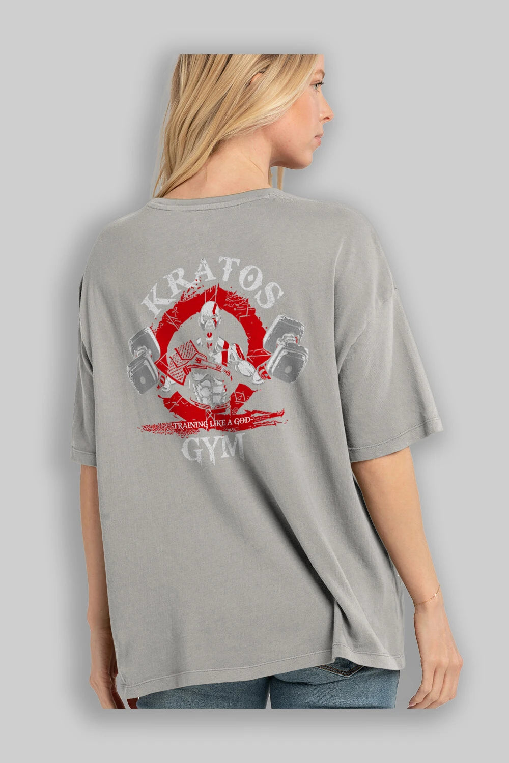 Kratos GYM Arka Baskılı Oversize t-shirt Erkek Kadın Unisex %100 Pamuk Bisiklet Yaka tişort