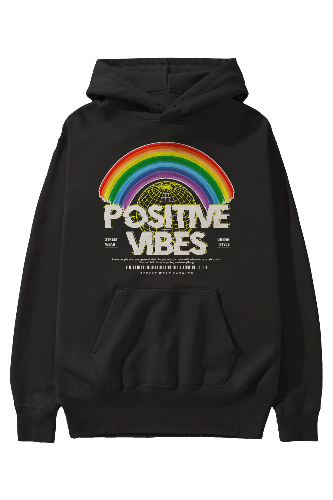 Positive Vibes Ön Baskılı Hoodie Oversize Kapüşonlu Sweatshirt Erkek Kadın Unisex