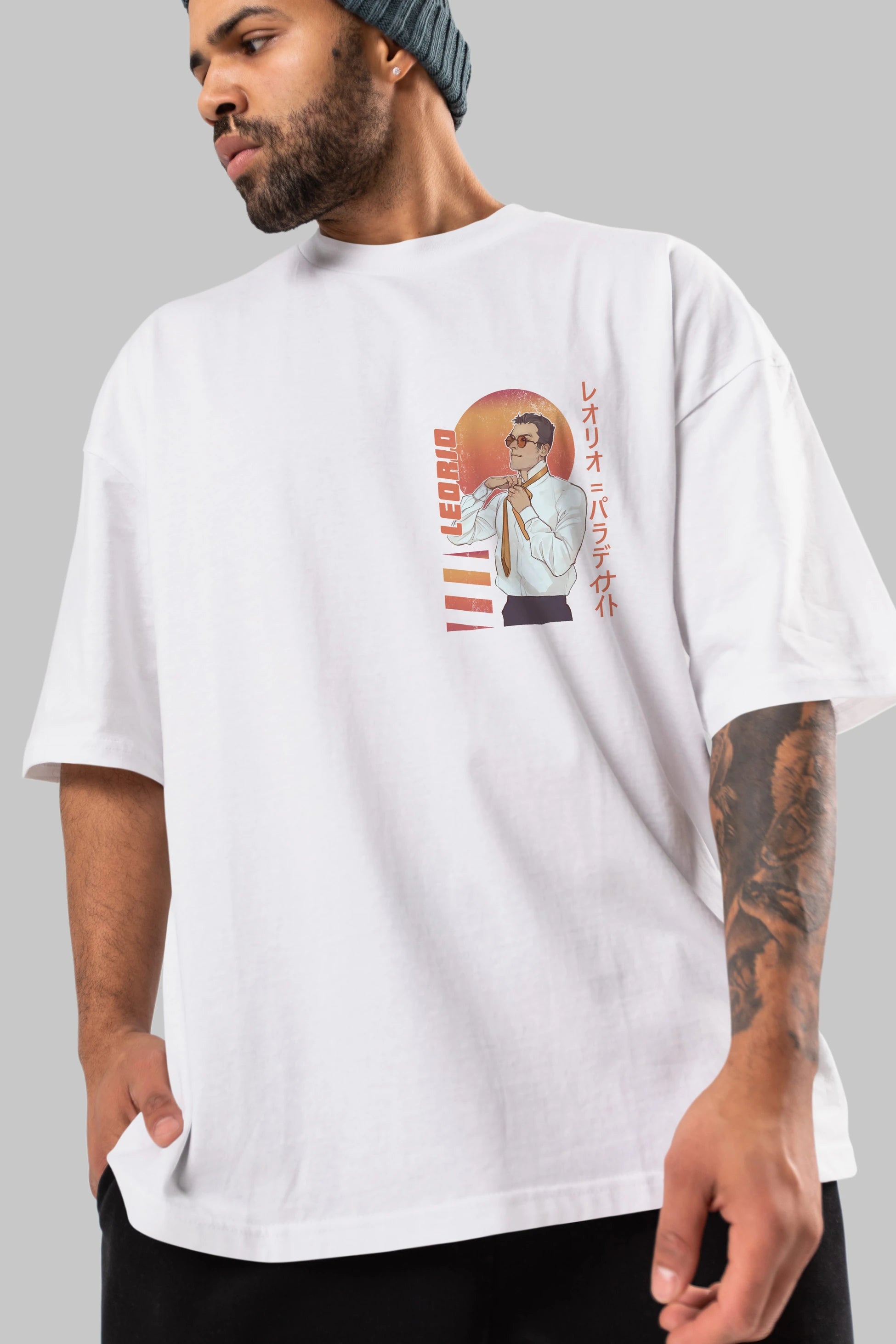 Leorio Paladiknight 5 (2) Ön Sol Baskılı Oversize t-shirt Erkek Kadın Unisex %100 Pamuk Bisiklet Yaka tişort