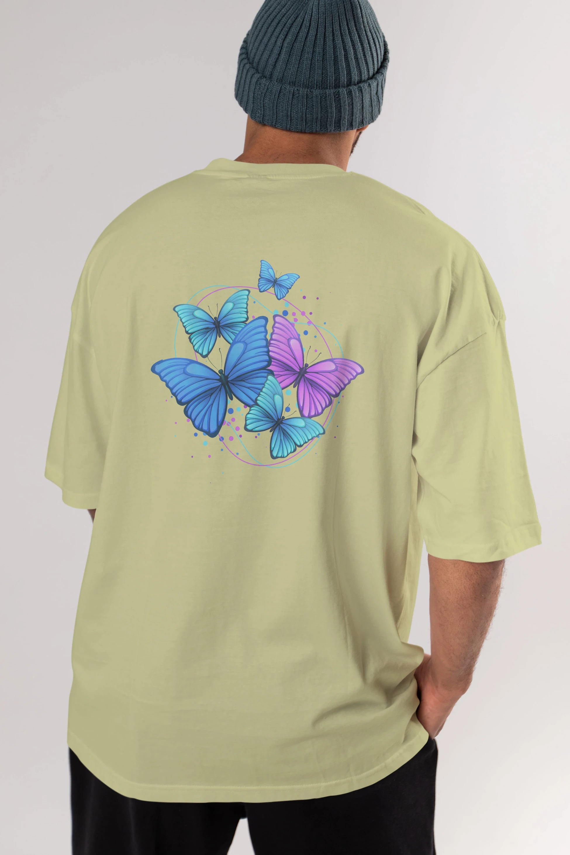 Kelebek Arka Baskılı Oversize t-shirt Erkek Kadın Unisex