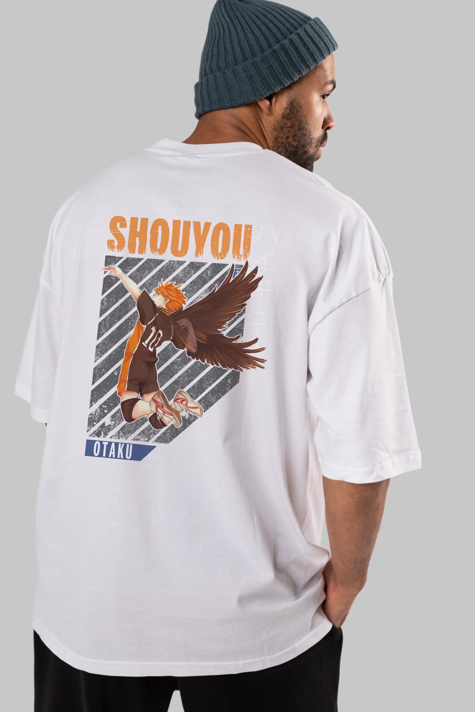 Shouyou Hinata 10 Anime Arka Baskılı Oversize t-shirt Erkek Kadın Unisex