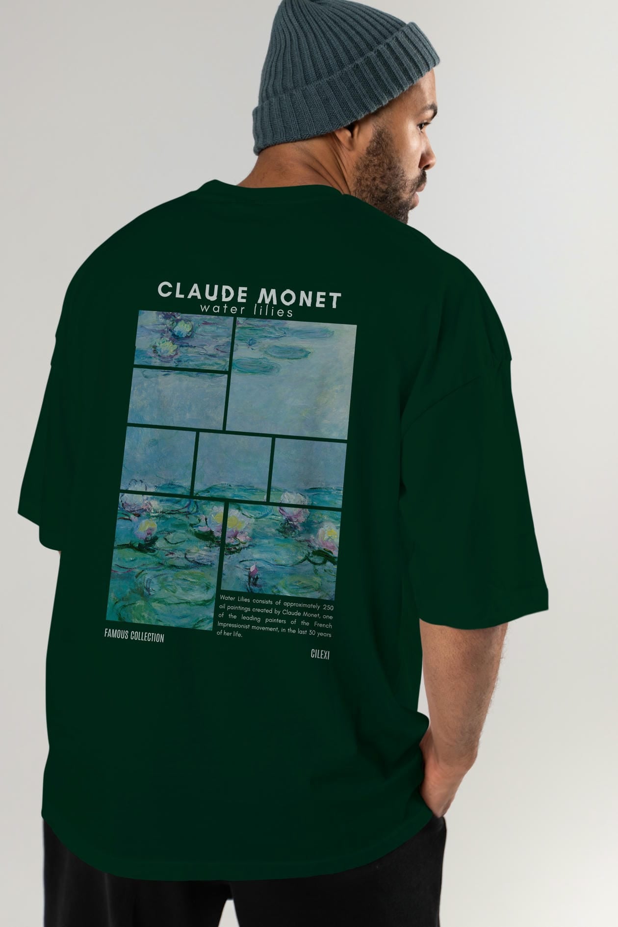 Claude Monet Arka Baskılı Oversize t-shirt Erkek Kadın Bisiklet Yaka Pamuk tişort