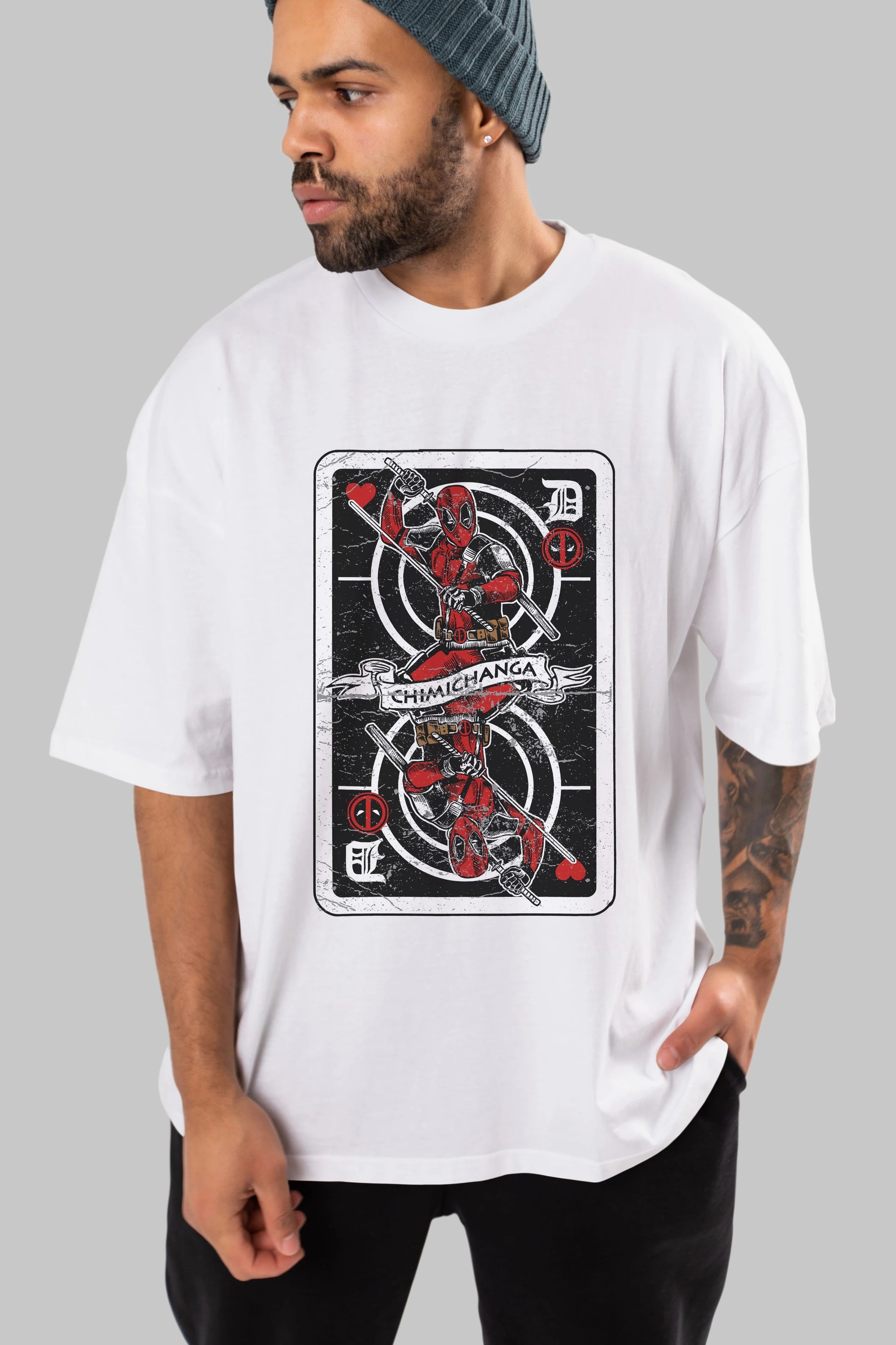 Deadpool Card Ön Baskılı Oversize t-shirt Erkek Kadın Unisex %100 Pamuk tişort