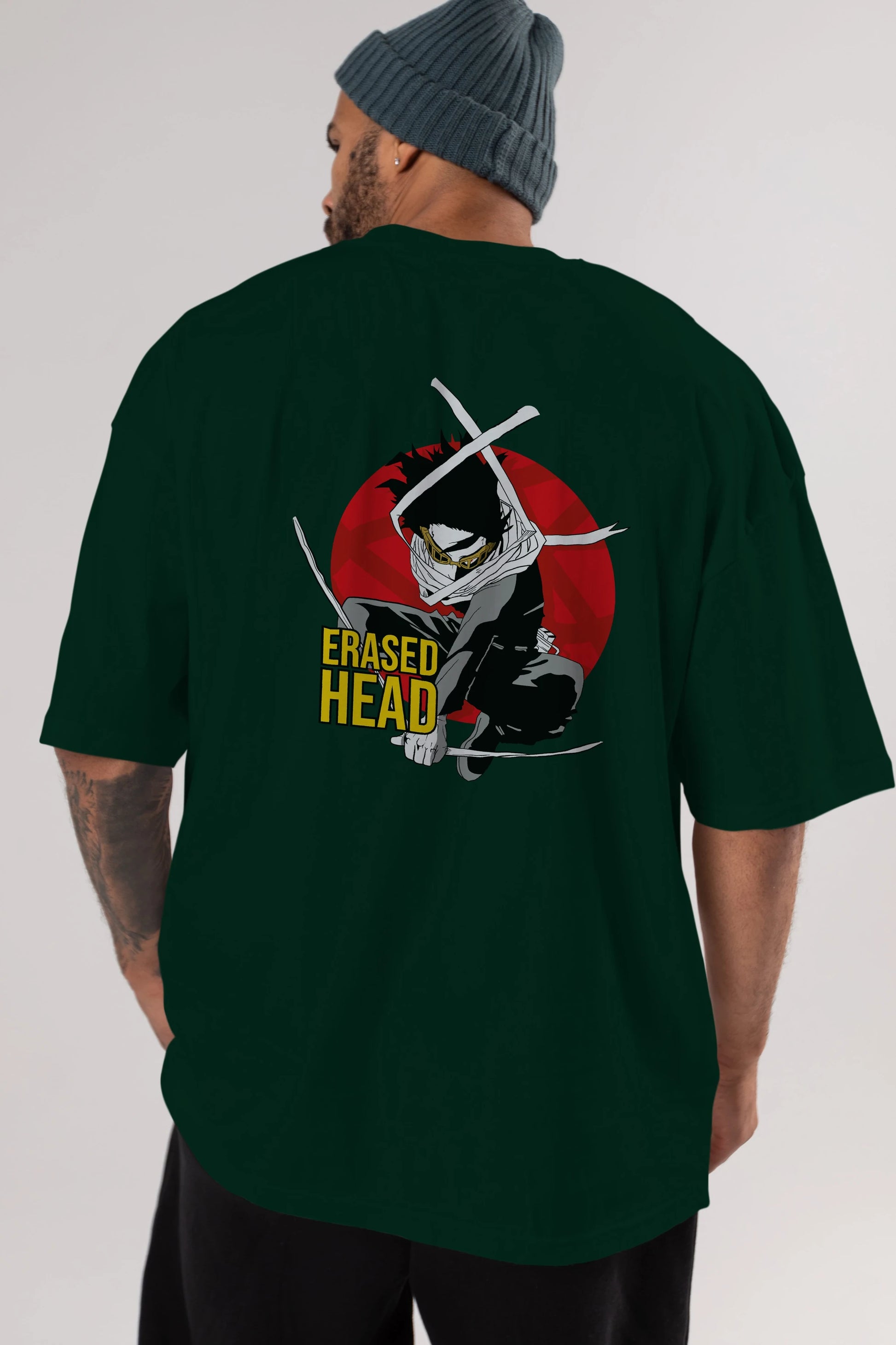 Erased Head Anime Arka Baskılı Oversize t-shirt Erkek Kadın Unisex