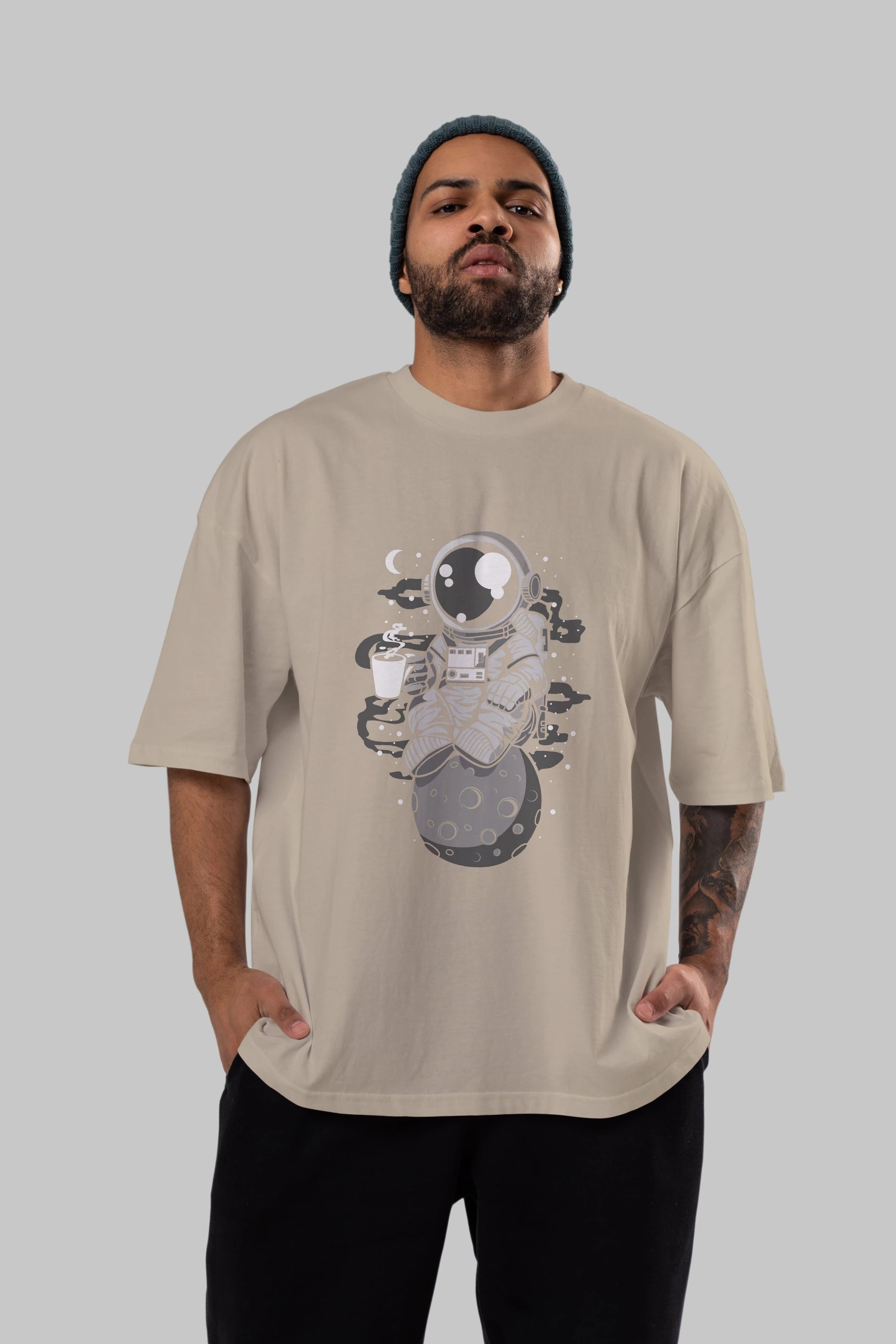 Astronaut Coffee Ön Baskılı Oversize t-shirt Erkek Kadın Unisex