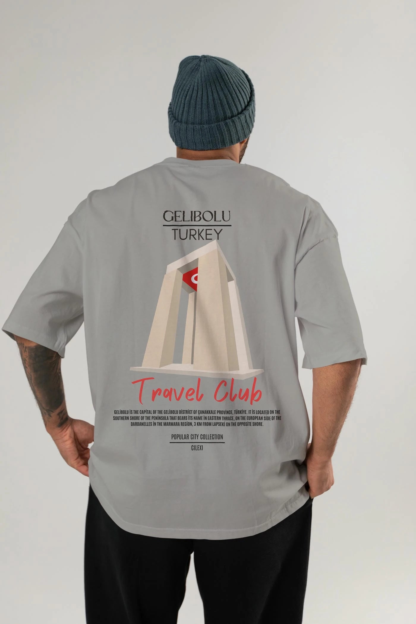 Gelibolu Turkey Arka Baskılı Oversize t-shirt Erkek Kadın Pamuk Bisiklet Yaka tişort