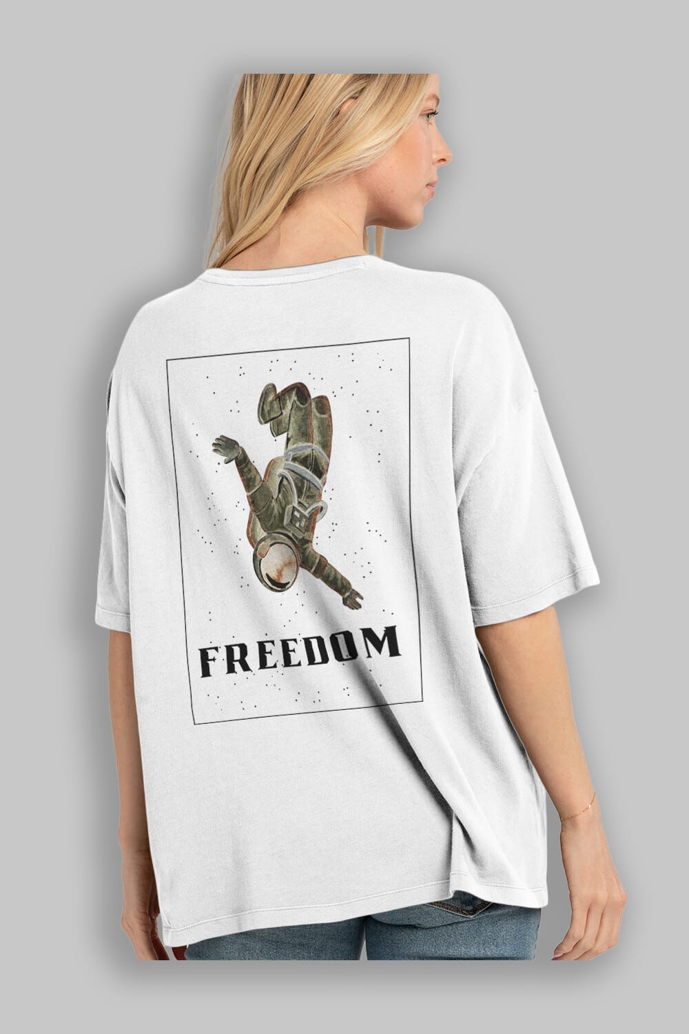 Freedom Astronaut Arka Baskılı Oversize t-shirt Erkek Kadın Unisex