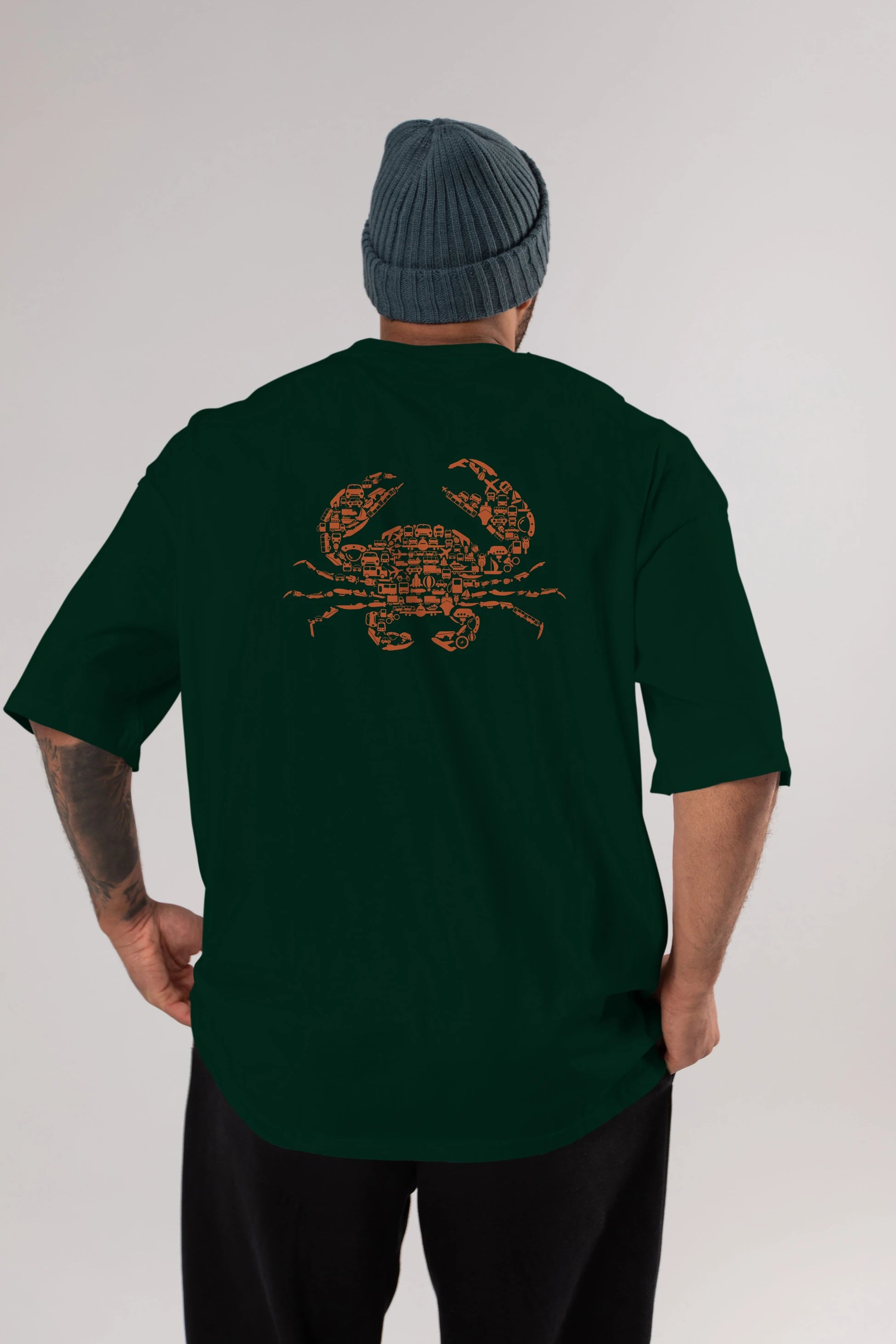 Crab Arka Baskılı Oversize t-shirt %100 pamuk Erkek Kadın Unisex