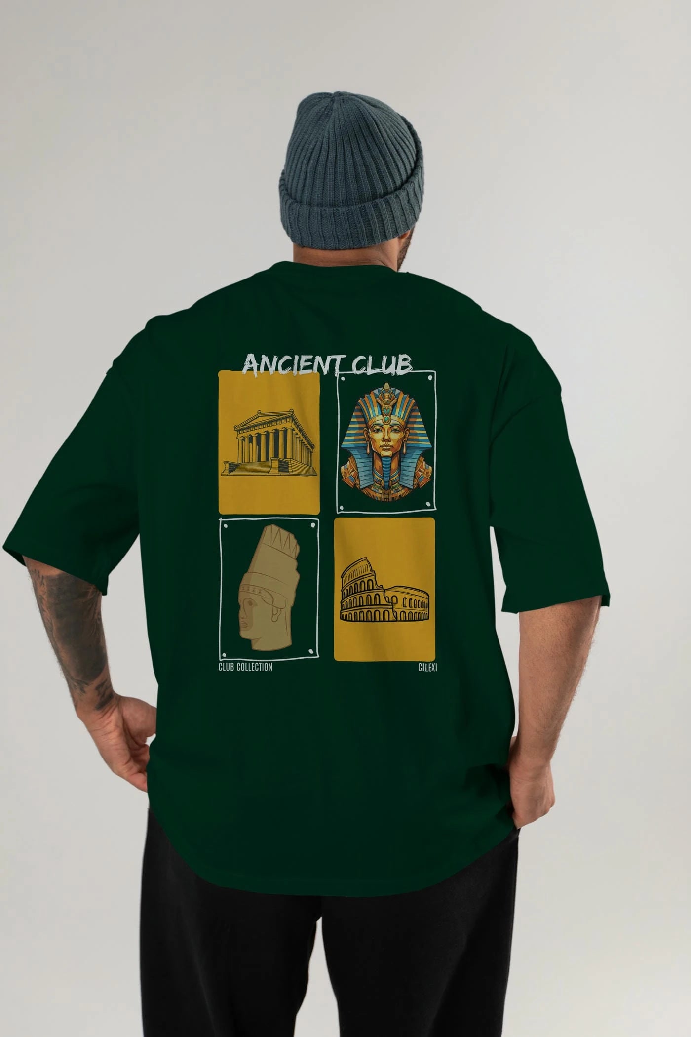 Ancient Club Arka Baskılı Oversize t-shirt Erkek Kadın %100 Pamuk Bisiklet Yaka tişort