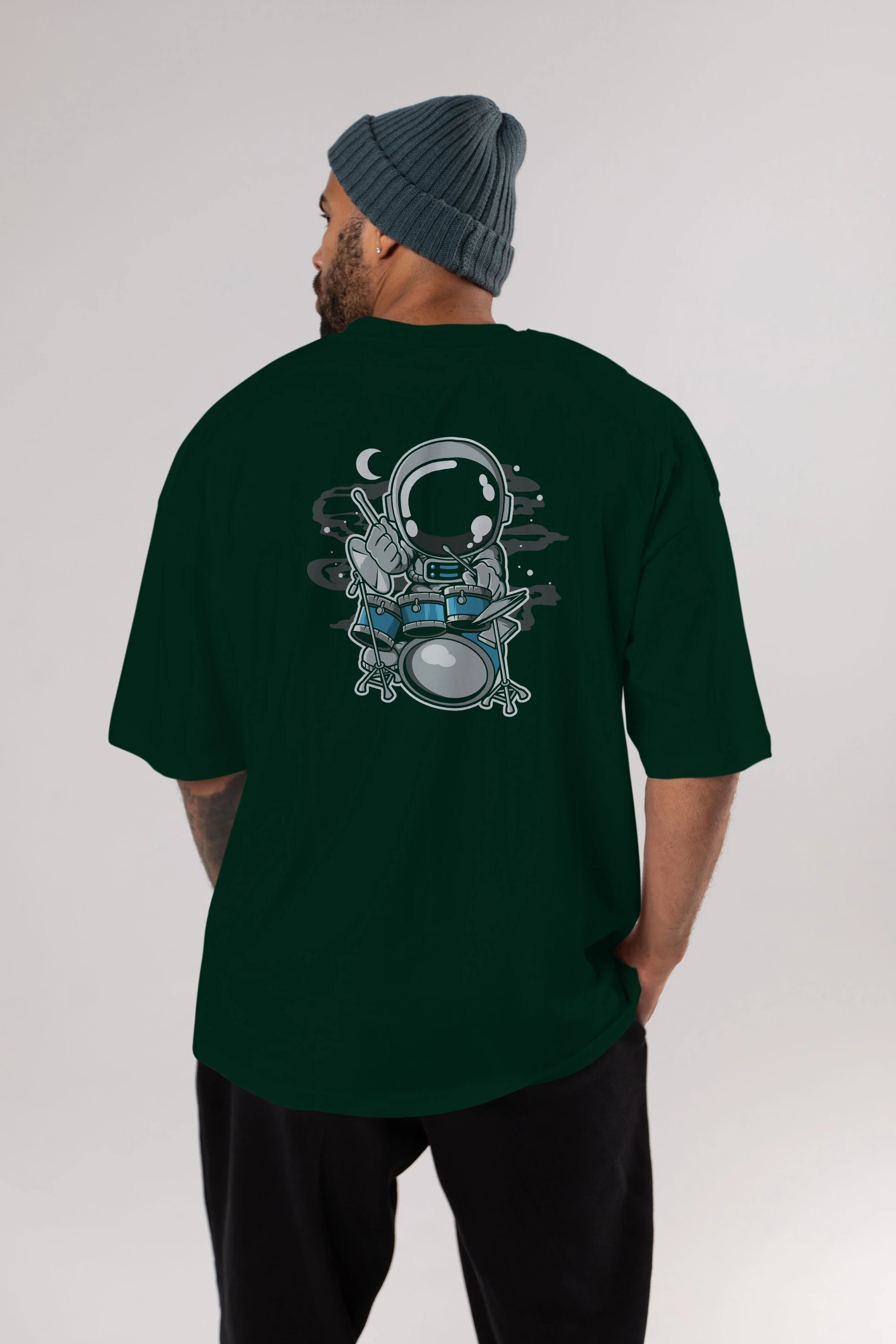 Astronaut Drummer Arka Baskılı Oversize t-shirt Erkek Kadın Unisex