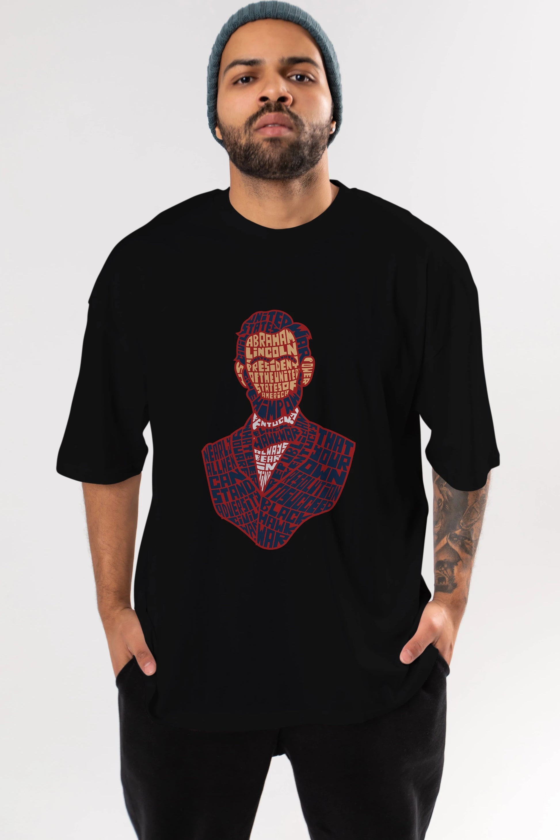 Abraham Lincoln Ön Baskılı Oversize t-shirt %100 pamuk Erkek Kadın Unisex