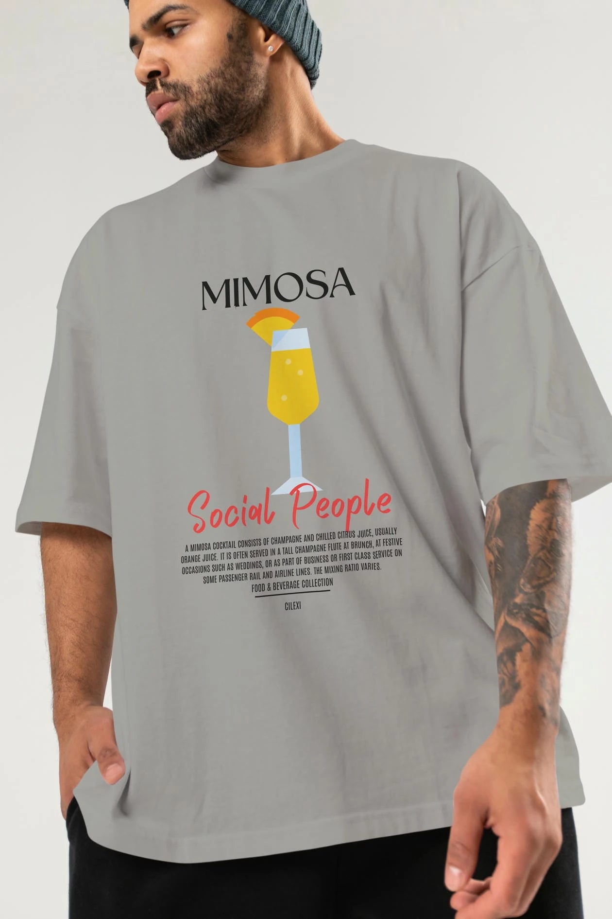 Mimosa Kokteyl Serisi ön Baskılı Oversize t-shirt Erkek Kadın %100 Pamuk Bisiklet Yaka tişort