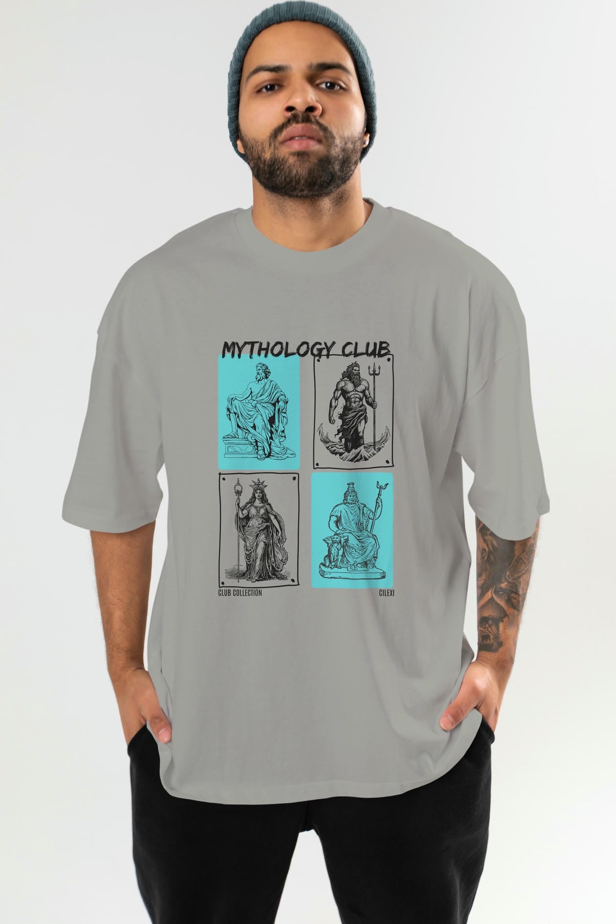 Mythology Club ön Baskılı Oversize t-shirt Erkek Kadın %100 Pamuk Bisiklet Yaka tişort