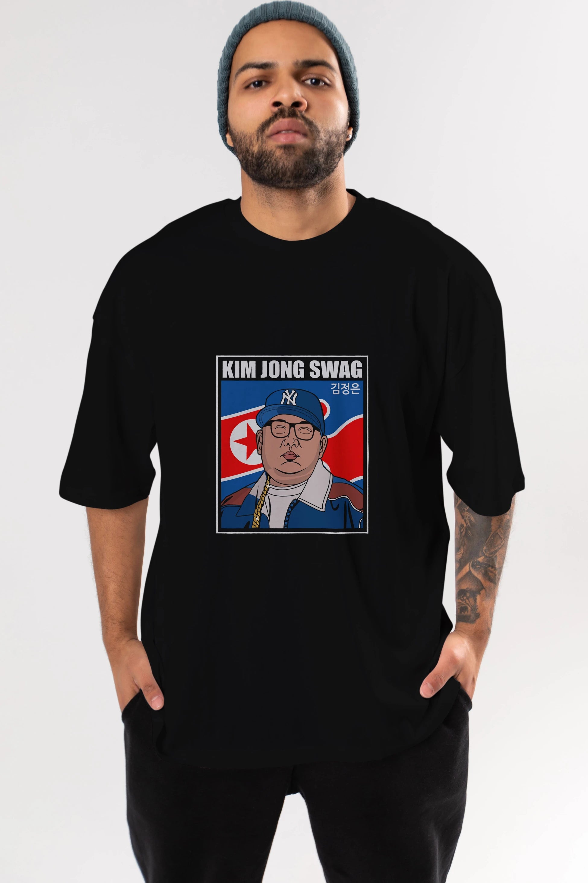 King Jong Swag Ön Baskılı Oversize t-shirt Erkek Kadın Unisex %100 Pamuk tişort
