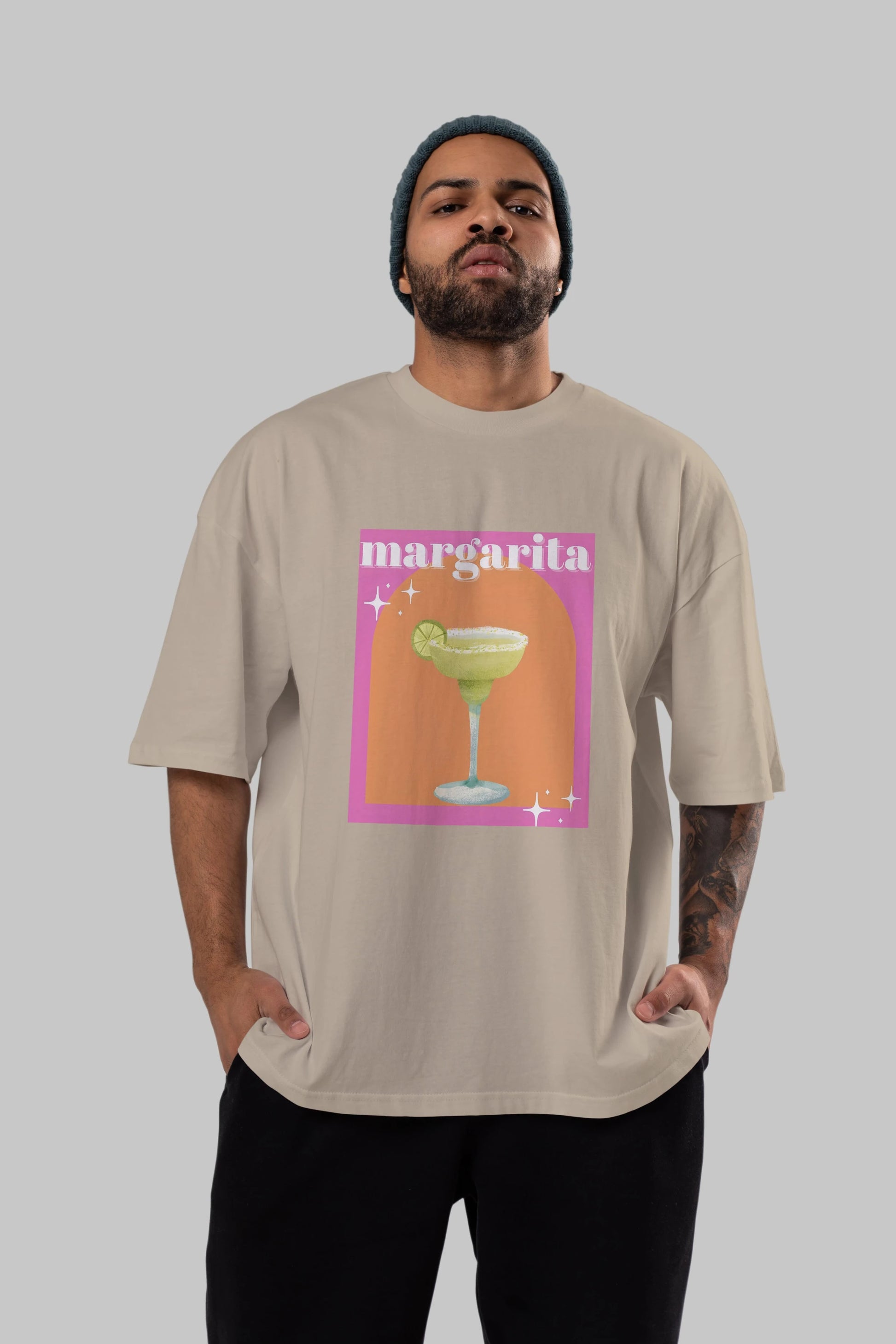 Margarita 7 Ön Baskılı Oversize t-shirt Erkek Kadın Unisex %100 Pamuk Bisiklet Yaka tişort