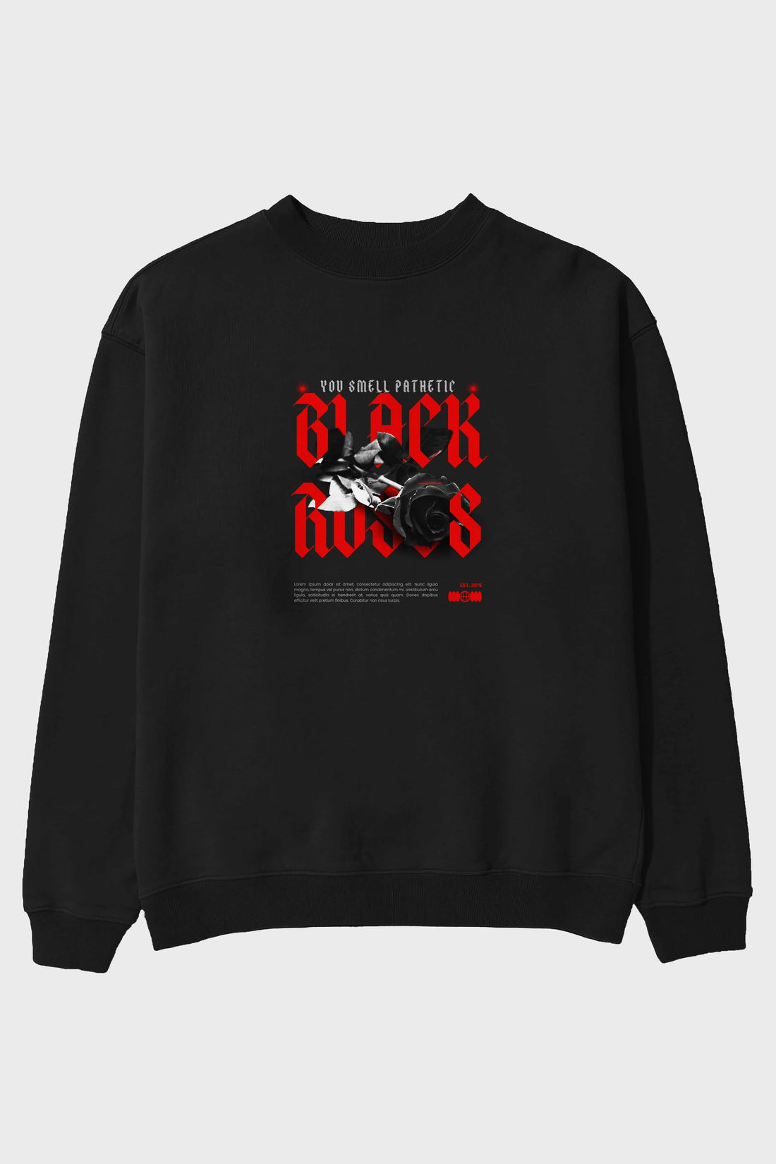Black Roses Ön Baskılı Oversize Sweatshirt Erkek Kadın Unisex