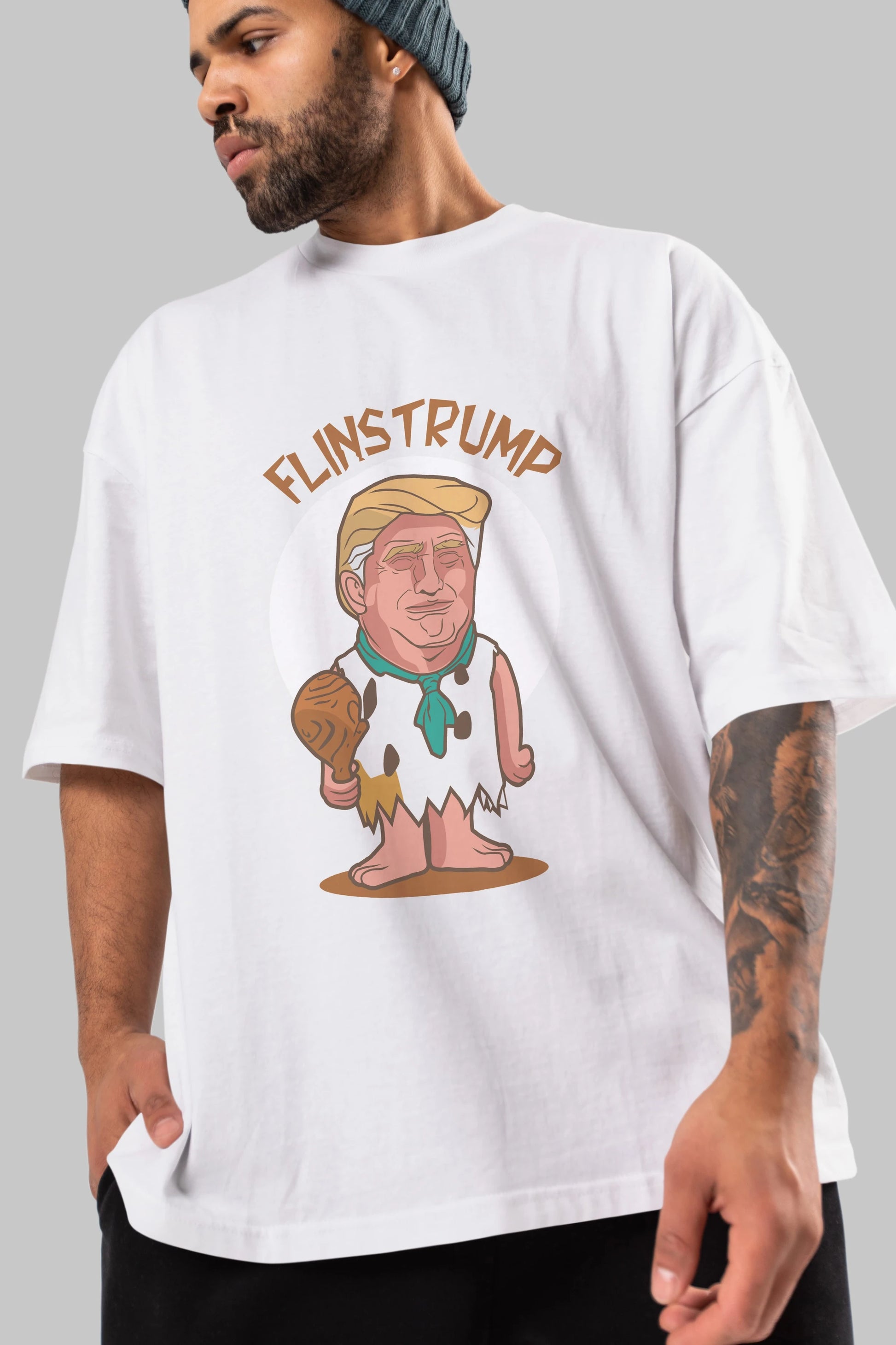Flinstrump Ön Baskılı Oversize t-shirt Erkek Kadın Unisex %100 Pamuk tişort