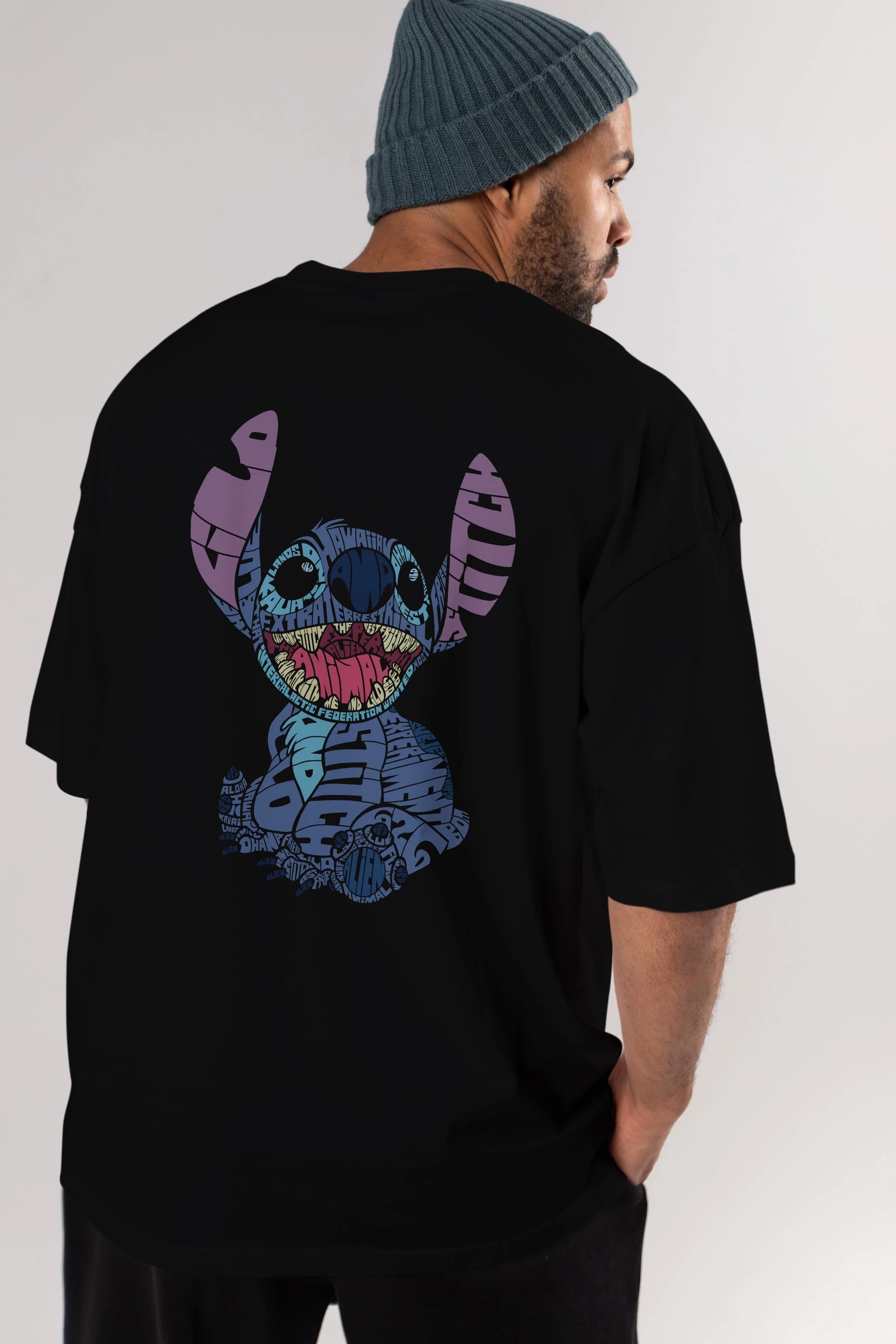 Stitch Arka Baskılı Oversize t-shirt %100 pamuk Erkek Kadın Unisex