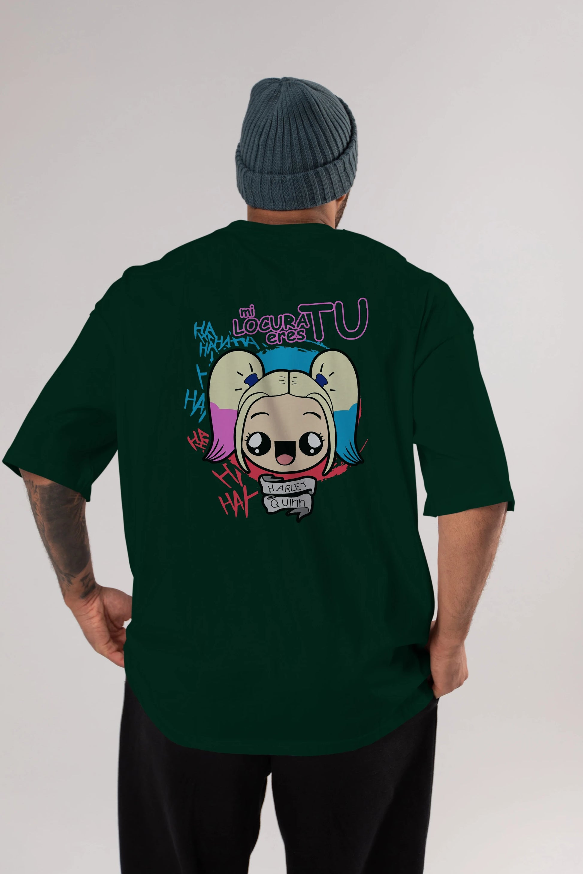 Harley Quinn Arka Baskılı Oversize t-shirt Erkek Kadın Unisex %100 Pamuk Bisiklet Yaka tişort