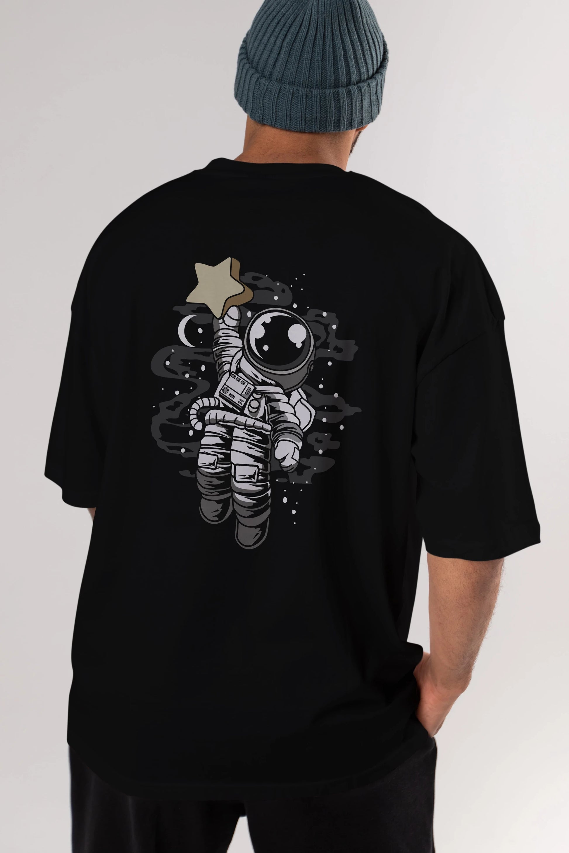 Astronaut Reach The Star Arka Baskılı Oversize t-shirt Erkek Kadın Unisex