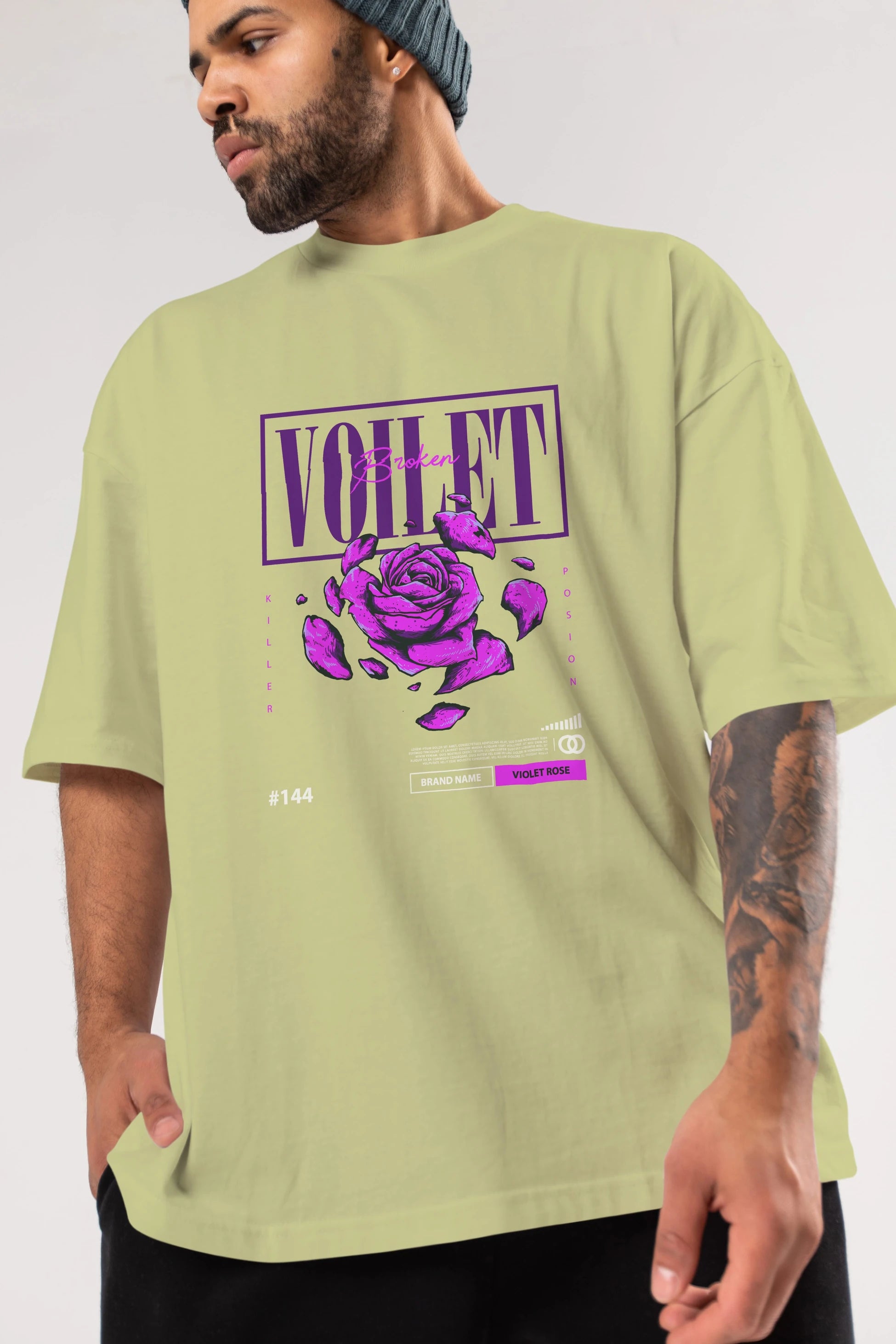 Voilet Broken Ön Baskılı Oversize t-shirt Erkek Kadın Unisex