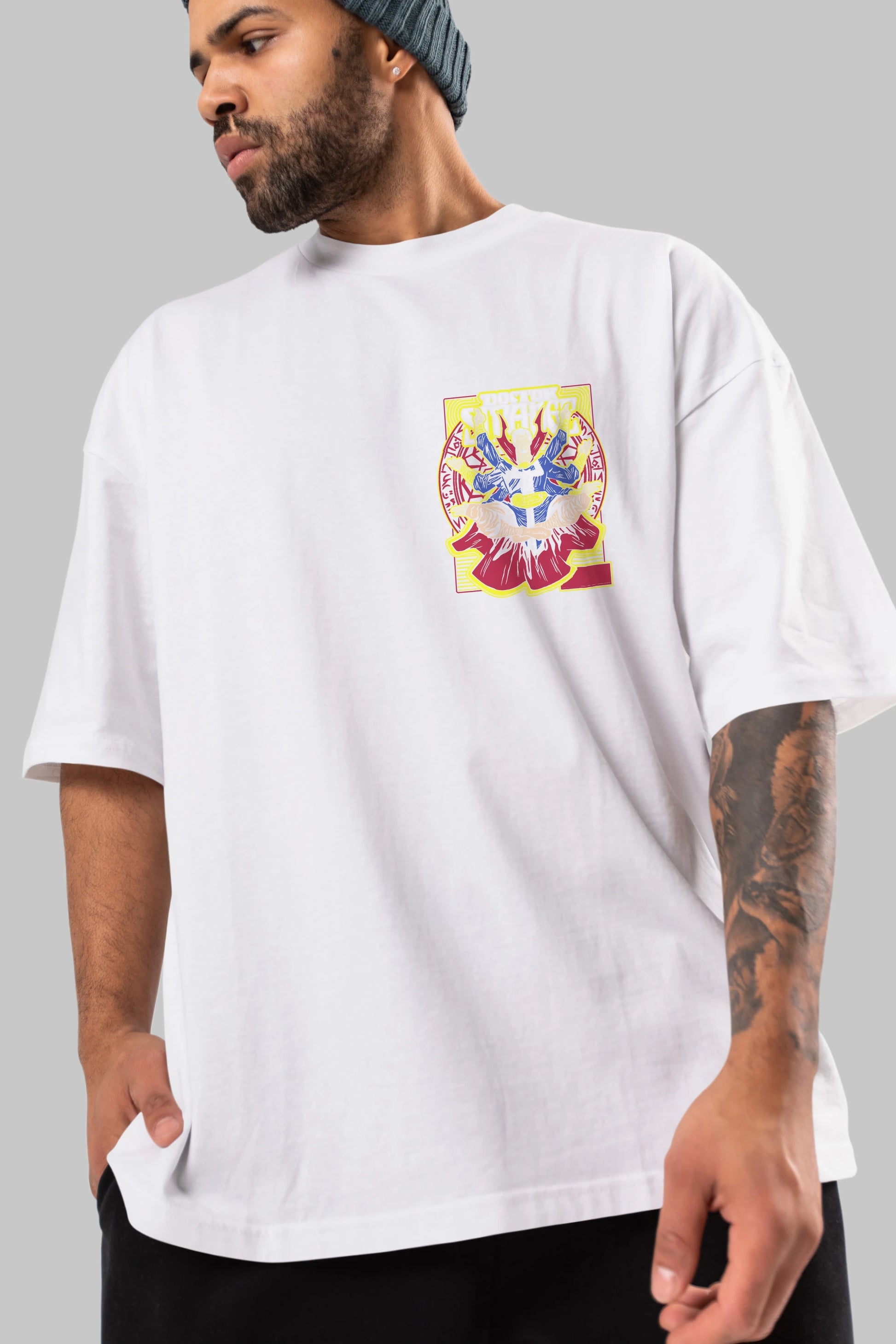 Doctor Strange (1) Ön Sol Baskılı Oversize t-shirt Erkek Kadın Unisex %100 Pamuk Bisiklet Yaka tişort