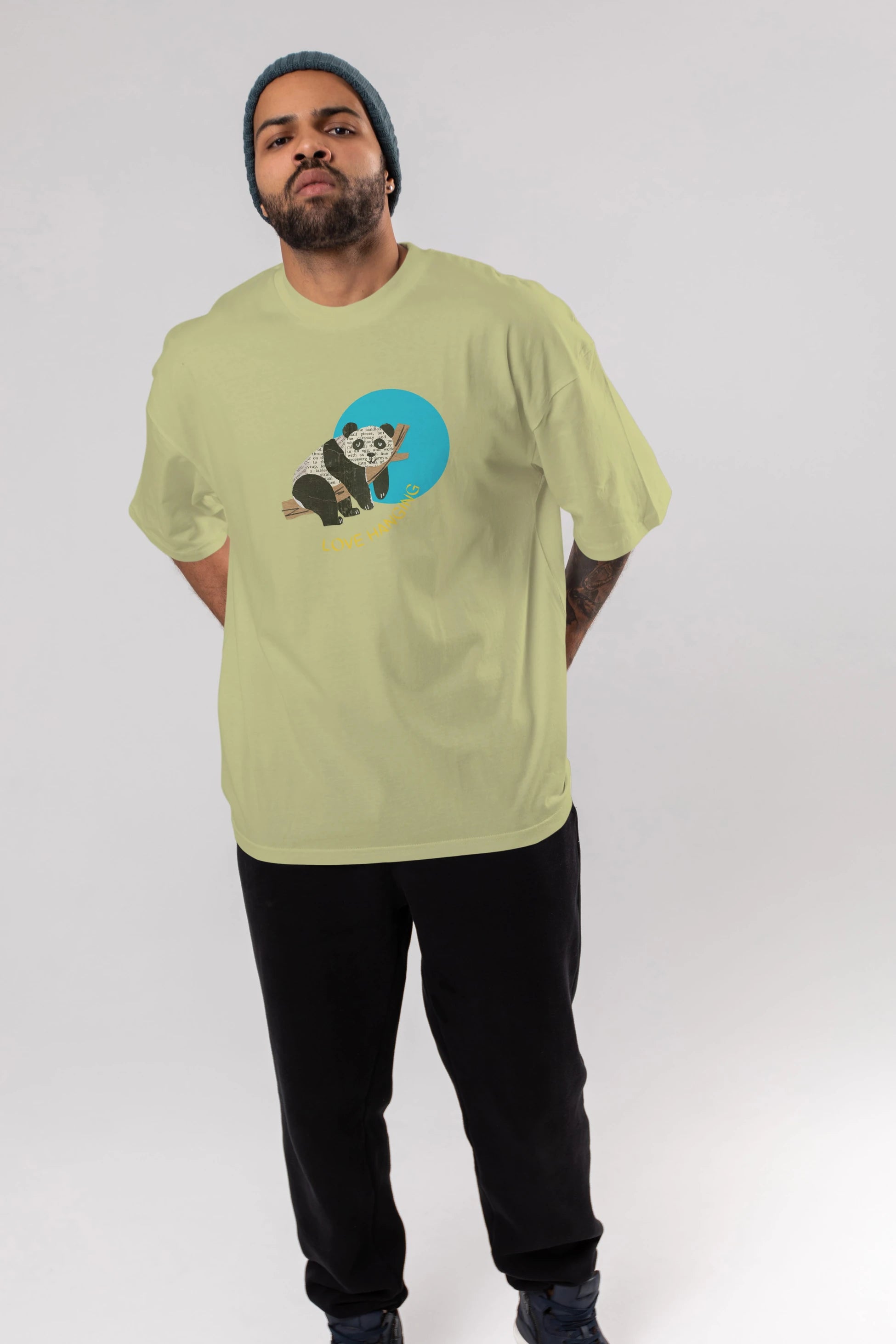 Panda Love Hanging Ön Baskılı Oversize t-shirt Erkek Kadın Unisex