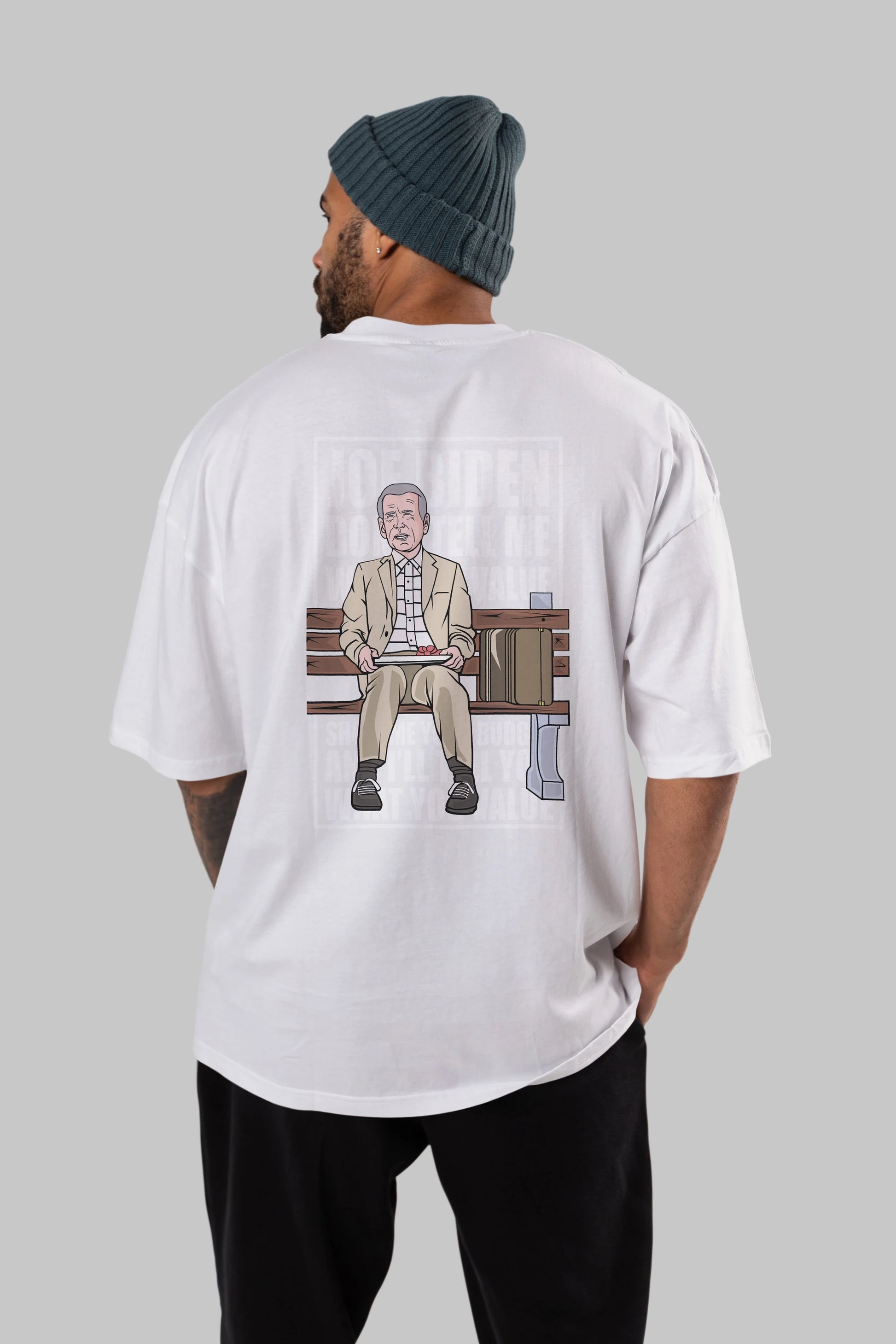 Joe Biden Forest Gump Arka Baskılı Oversize t-shirt Erkek Kadın Unisex %100 Pamuk tişort
