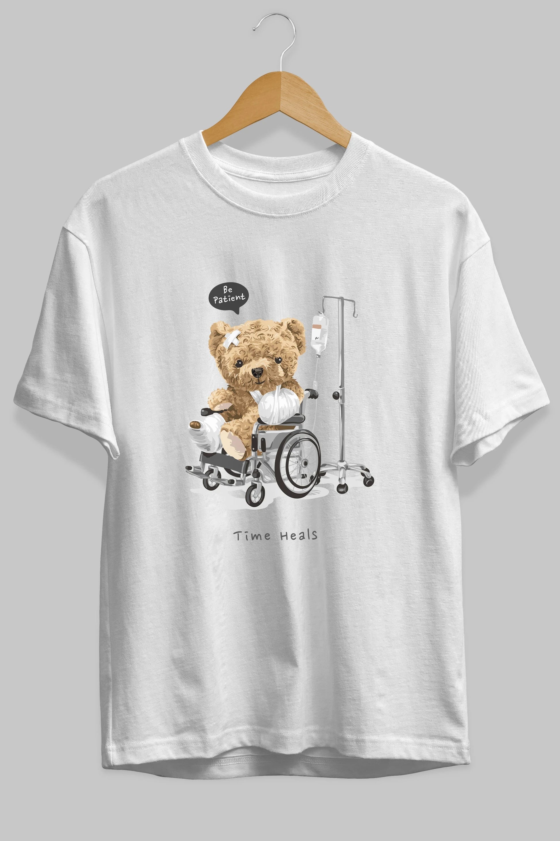 Teddy Bear Time Heals Ön Baskılı Oversize t-shirt Erkek Kadın Unisex %100 Pamuk