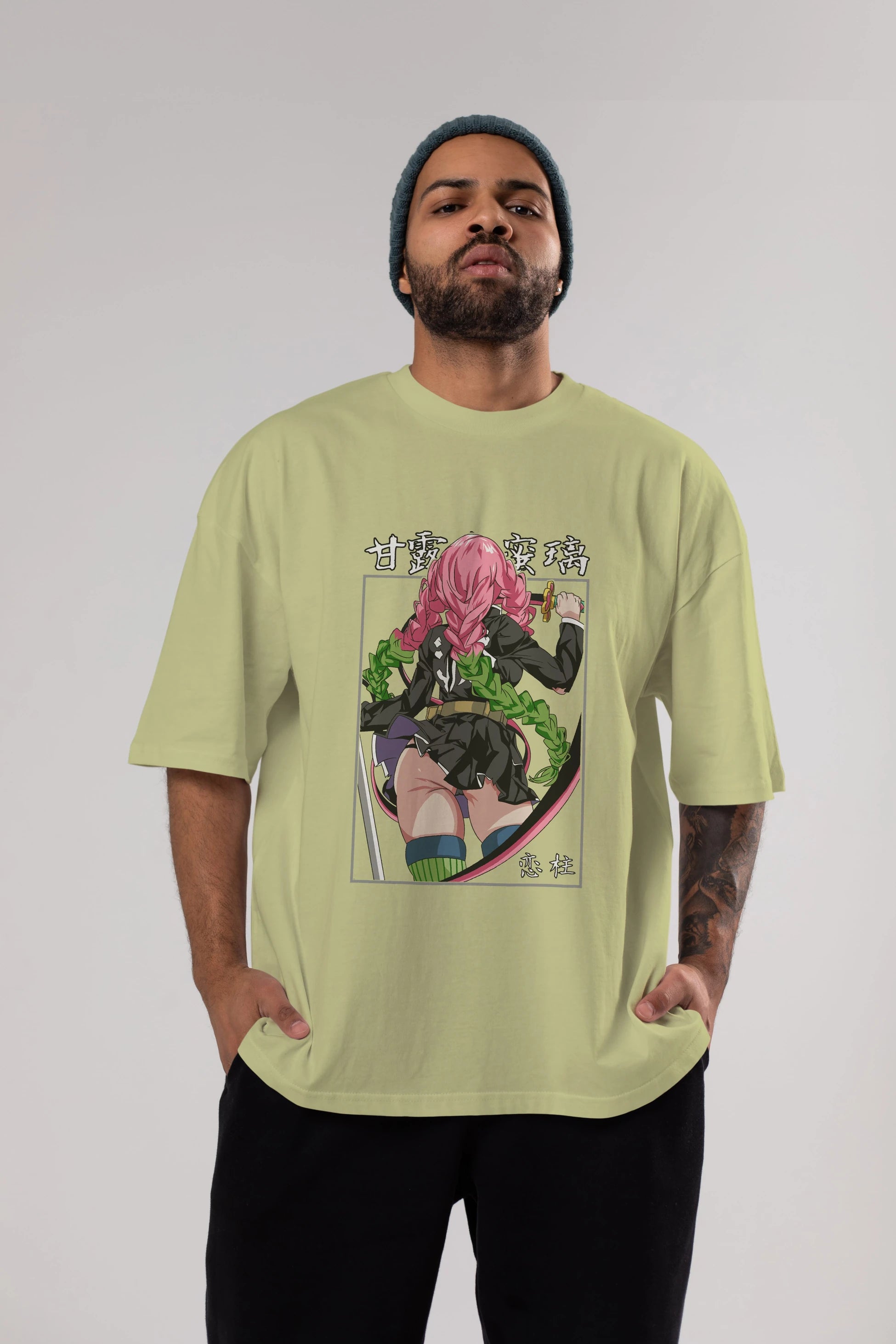 Mitsuri DEMONSLAYER Anime Ön Baskılı Oversize t-shirt %100 pamuk Erkek Kadın Unisex