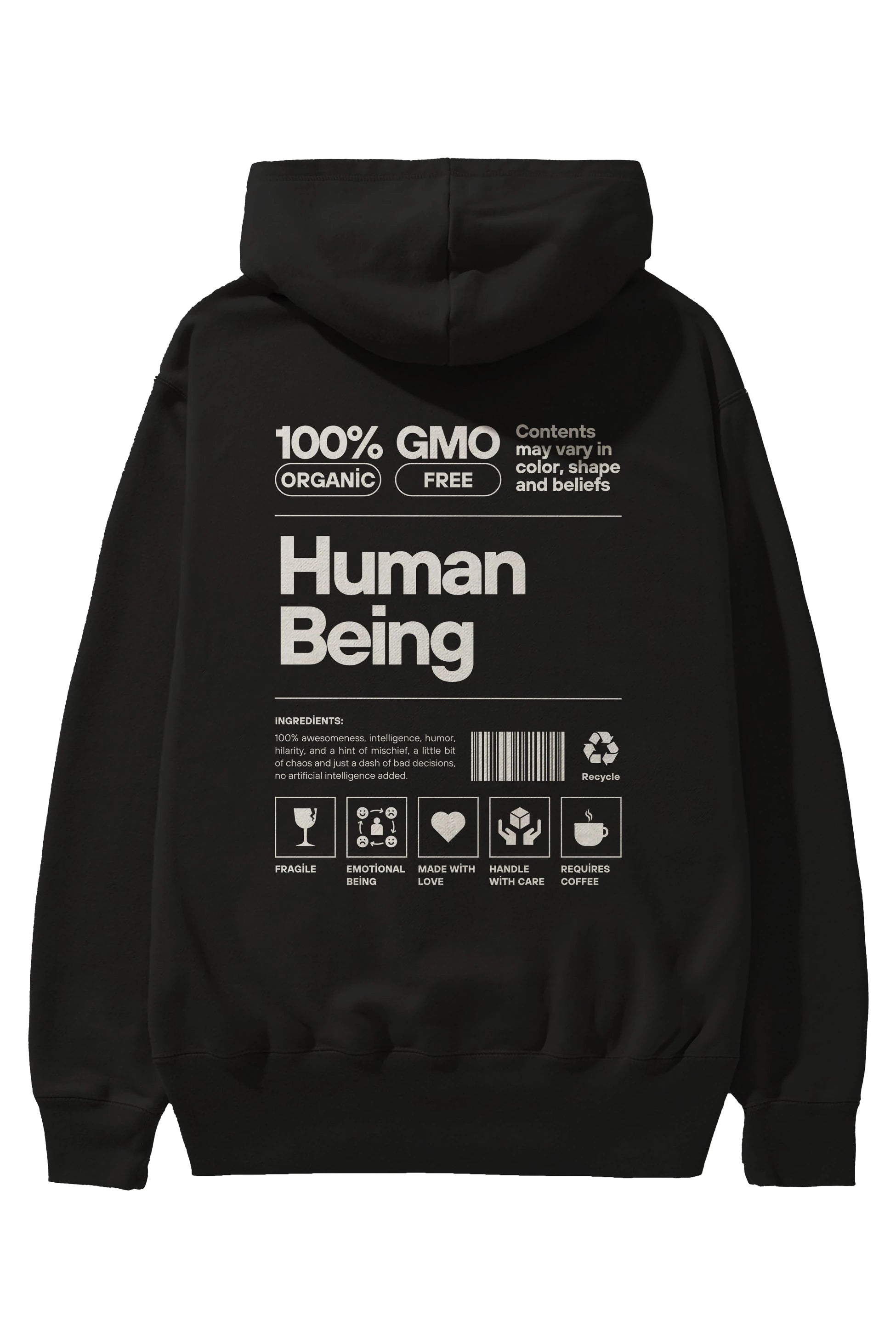 Human Being Arka Baskılı Oversize Hoodie Kapüşonlu Sweatshirt Erkek Kadın Unisex