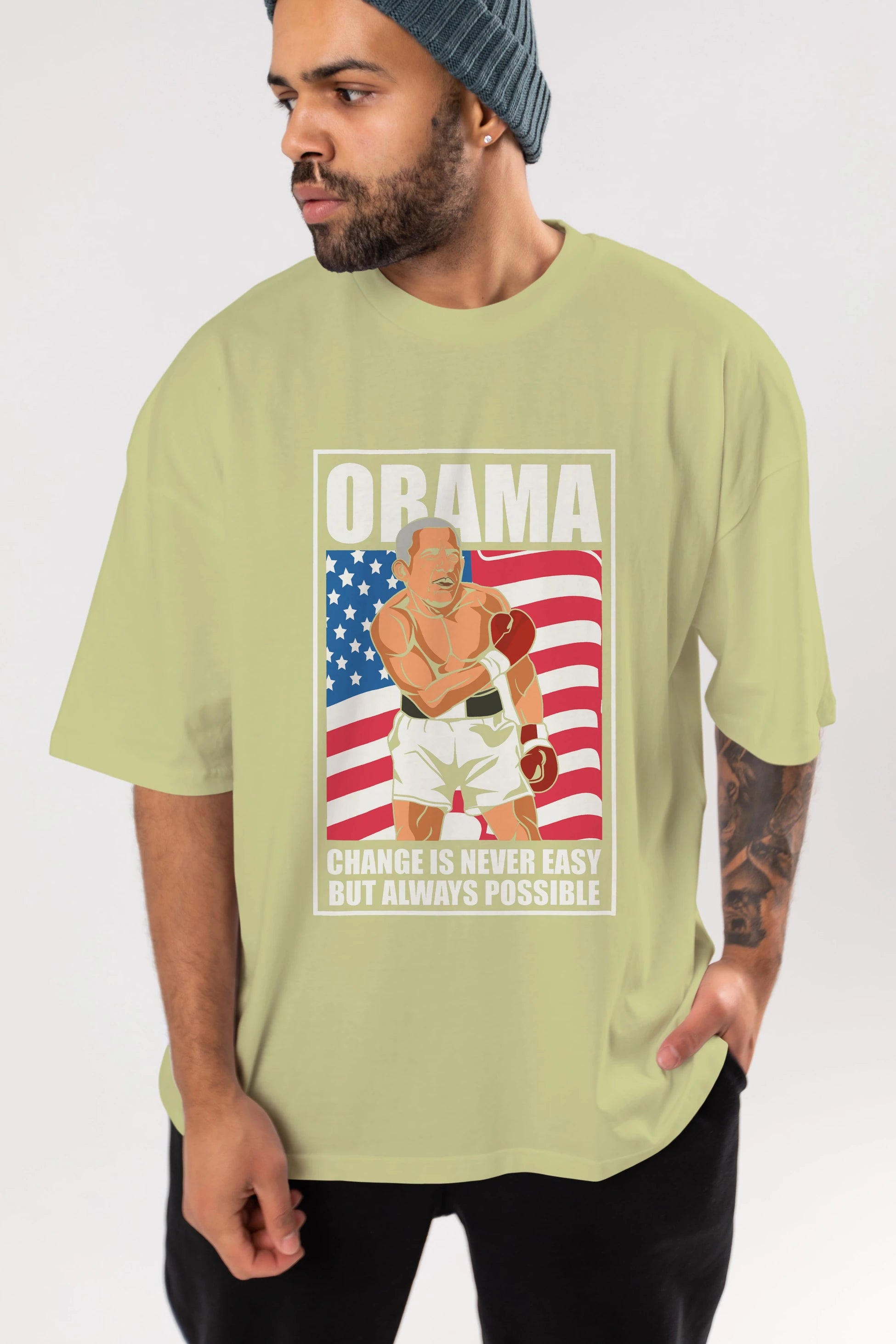 Obama Ön Baskılı Oversize t-shirt Erkek Kadın Unisex %100 Pamuk tişort