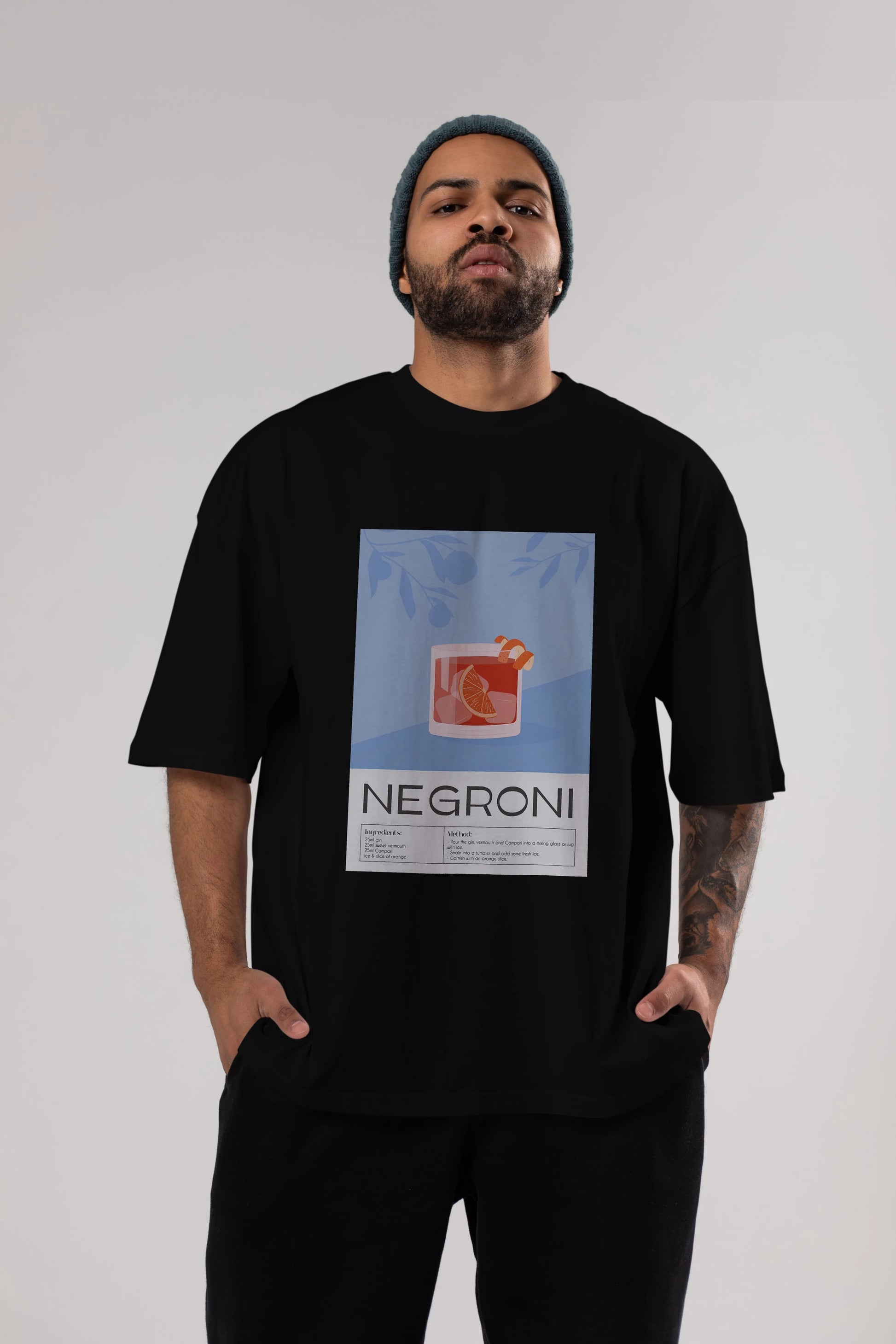 Negroni Ön Baskılı Oversize t-shirt Erkek Kadın Unisex %100 Pamuk Bisiklet Yaka tişort