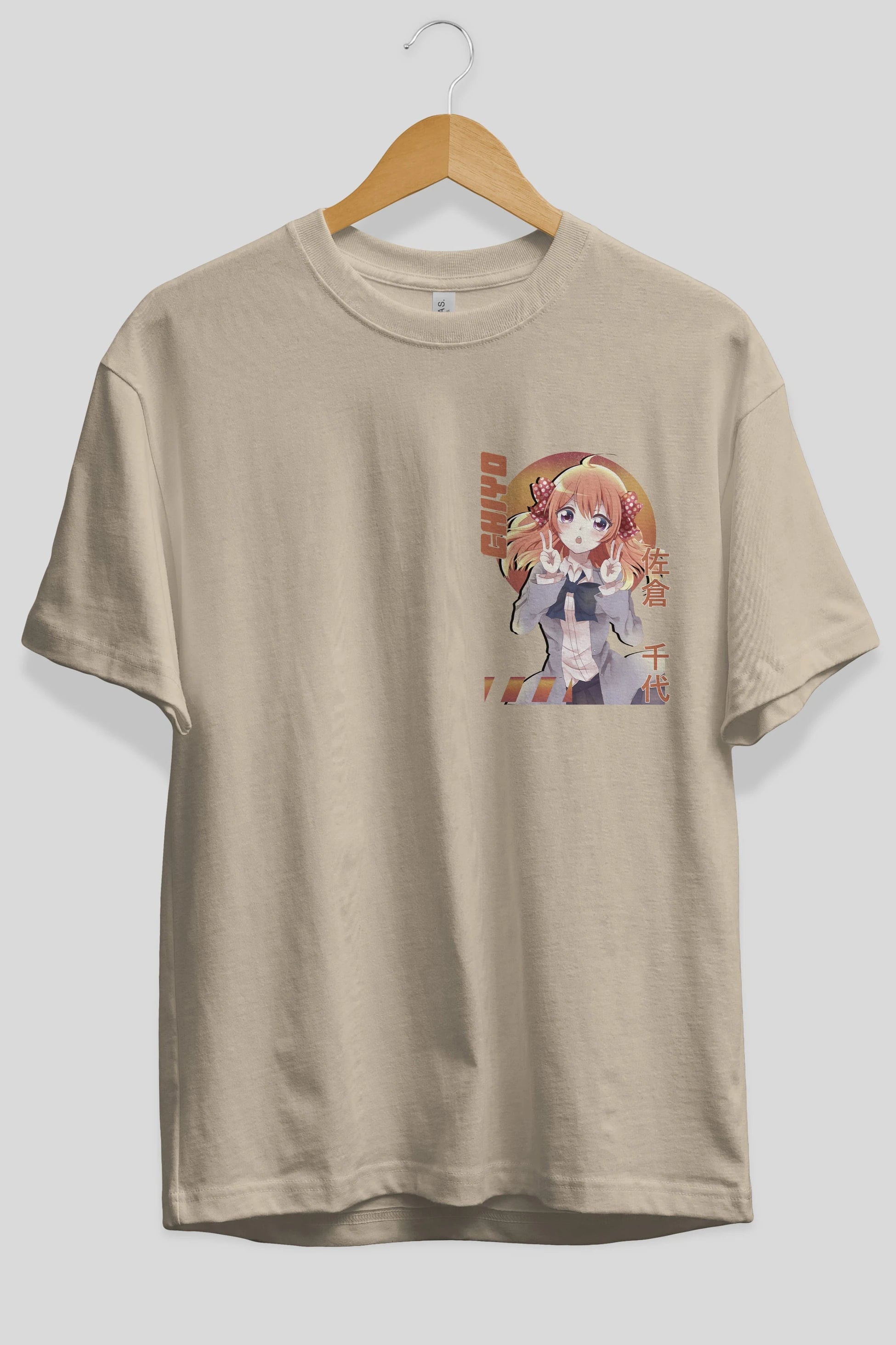 Chiyo Sakura 5 Ön Sol Baskılı Oversize t-shirt Erkek Kadın Unisex %100 Pamuk Bisiklet Yaka tişort