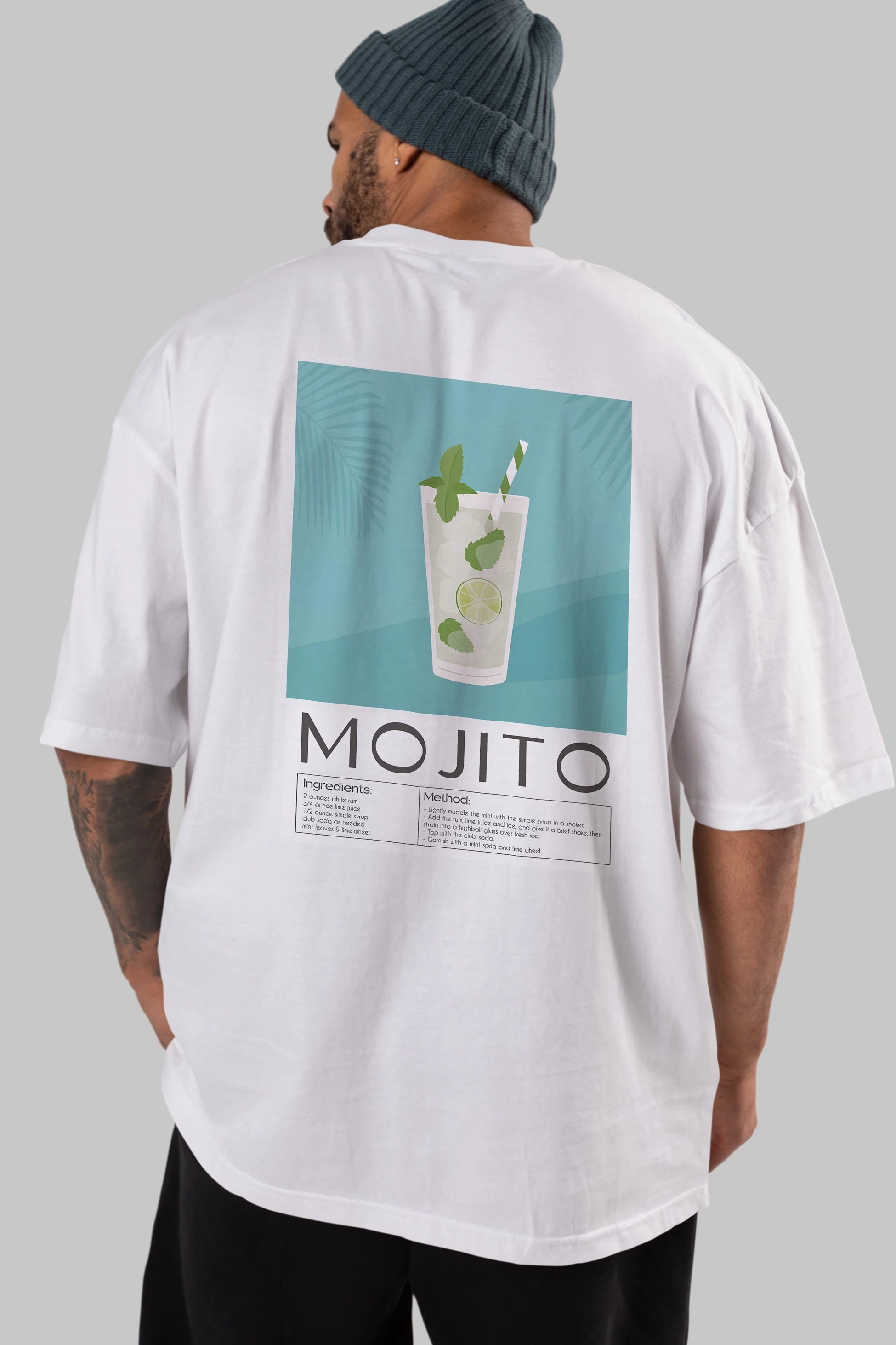 Mojito 4 Arka Baskılı Oversize t-shirt Erkek Kadın Unisex %100 Pamuk Bisiklet Yaka tişort