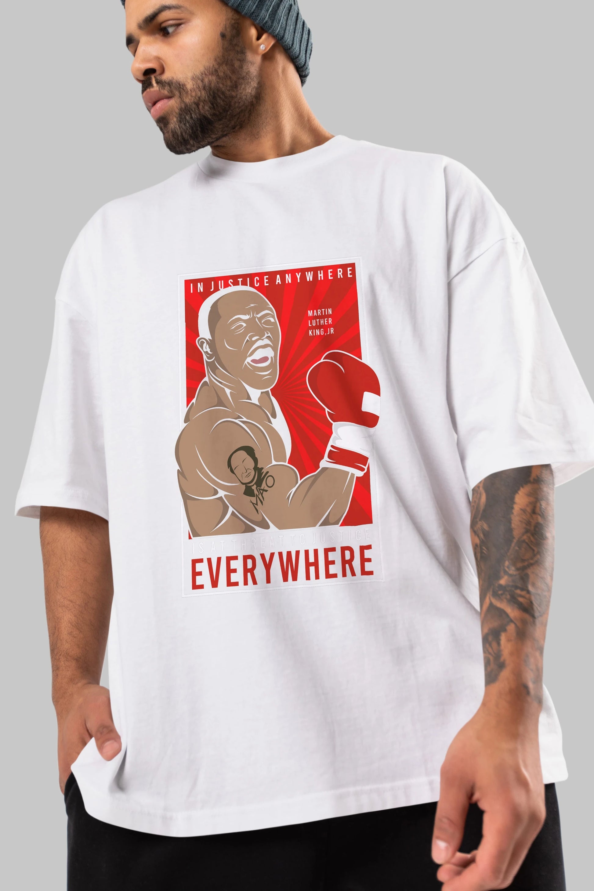 Luther King Boxer Ön Baskılı Oversize t-shirt Erkek Kadın Unisex %100 Pamuk tişort