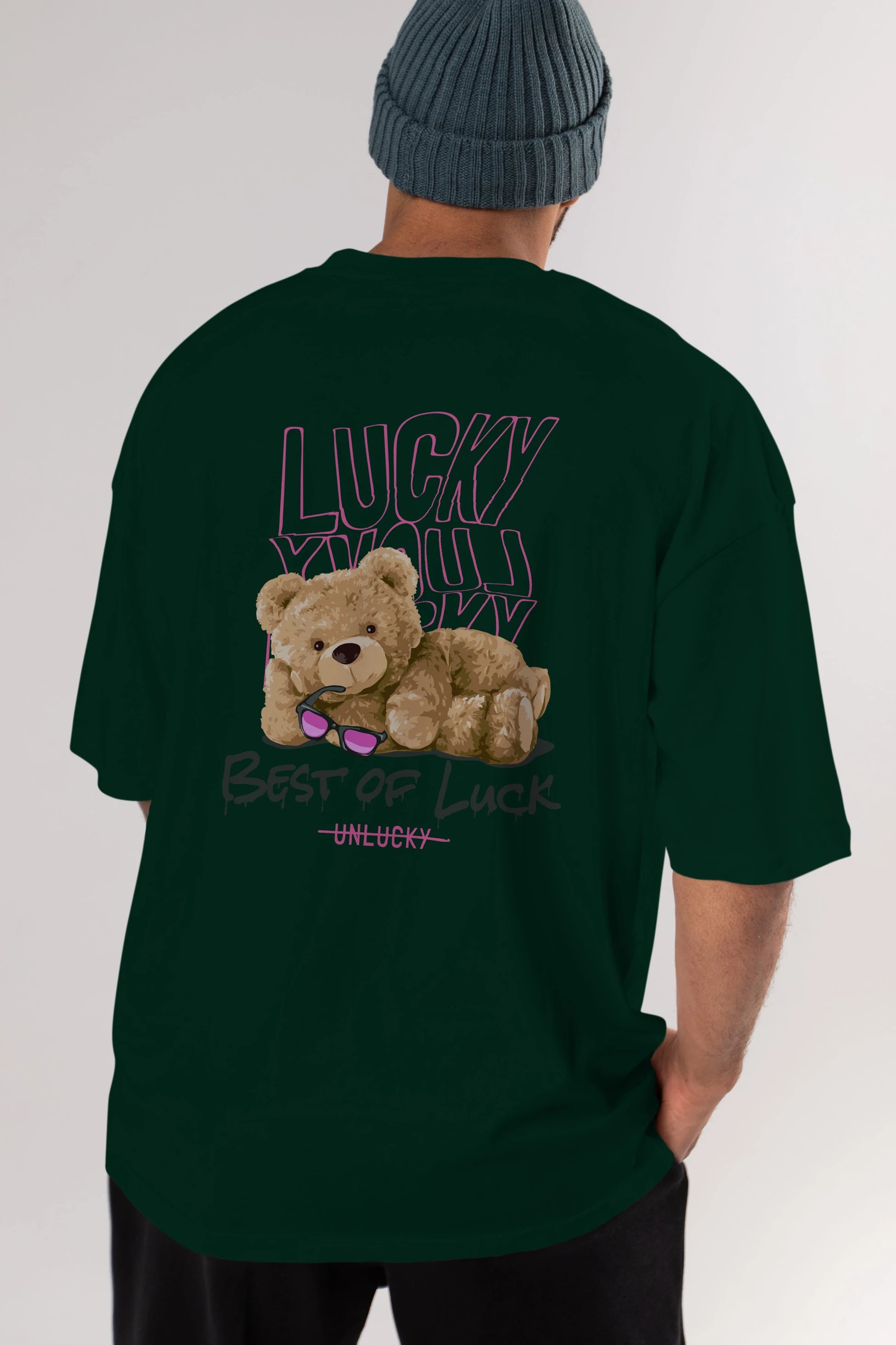 Best of Lucky Bear Arka Baskılı Oversize t-shirt Erkek Kadın Unisex