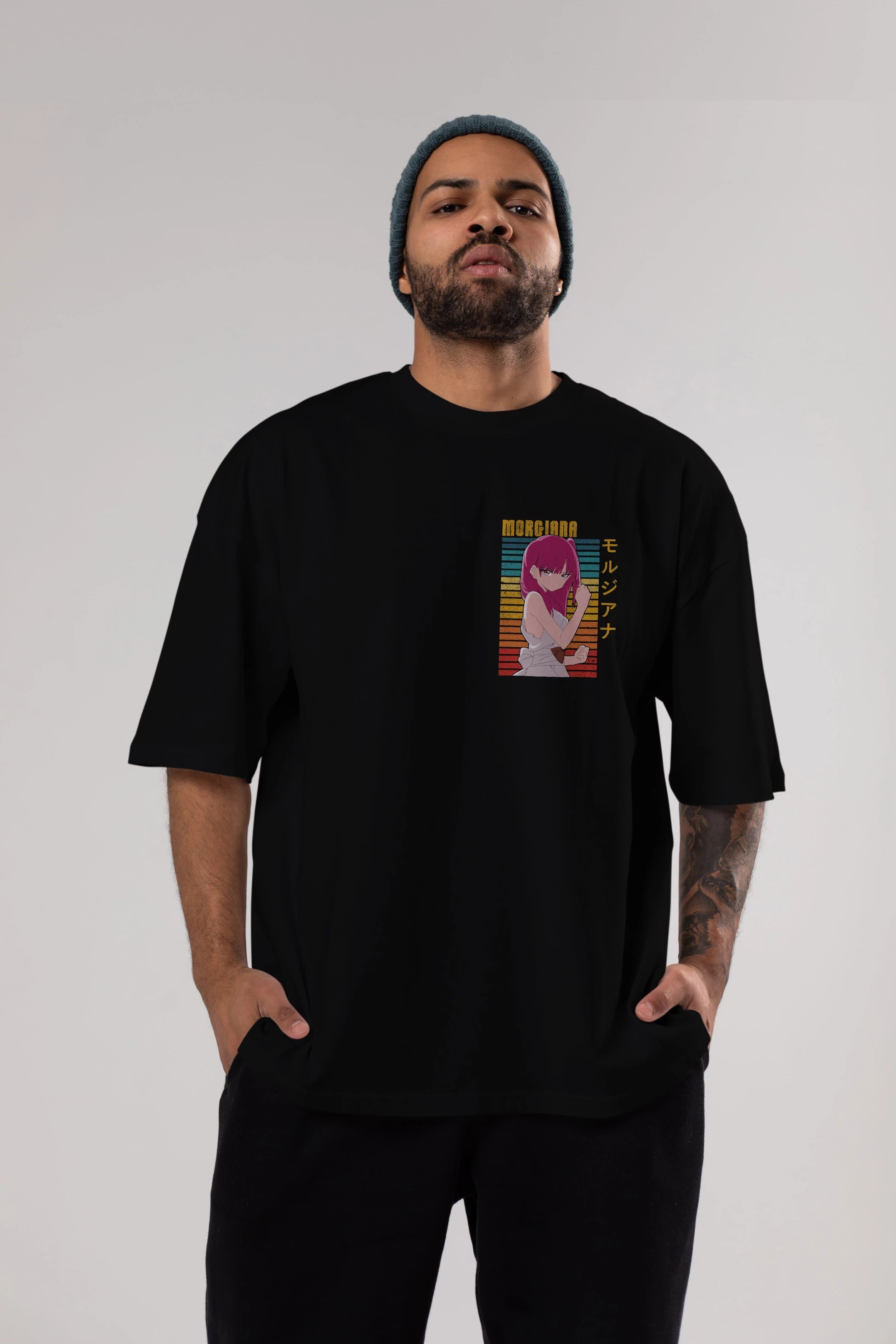 Morgiana 3 Ön Sol Baskılı Oversize t-shirt Erkek Kadın Unisex %100 Pamuk Bisiklet Yaka tişort