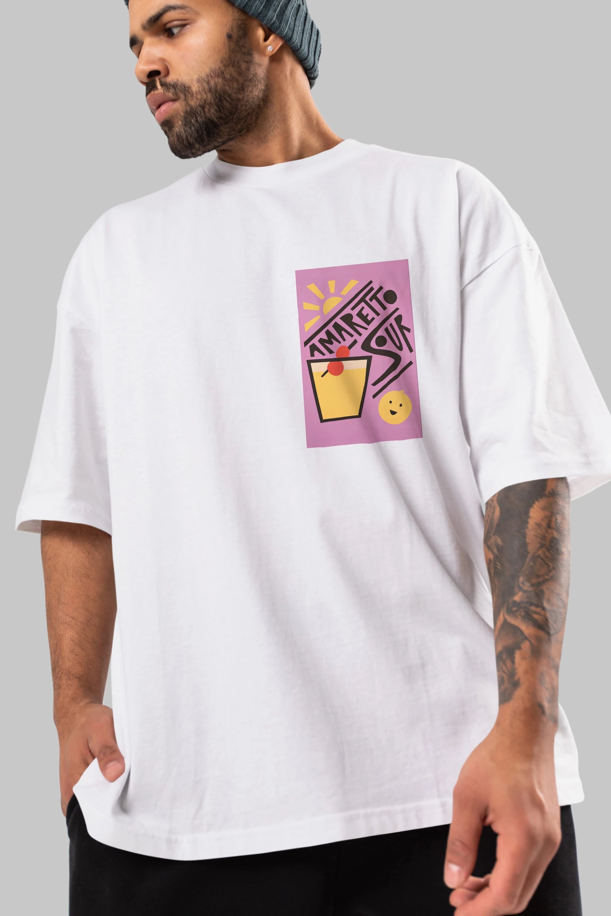 Amaretto Sour Ön Sol Baskılı Oversize t-shirt Erkek Kadın Unisex %100 Pamuk Bisiklet Yaka tişort