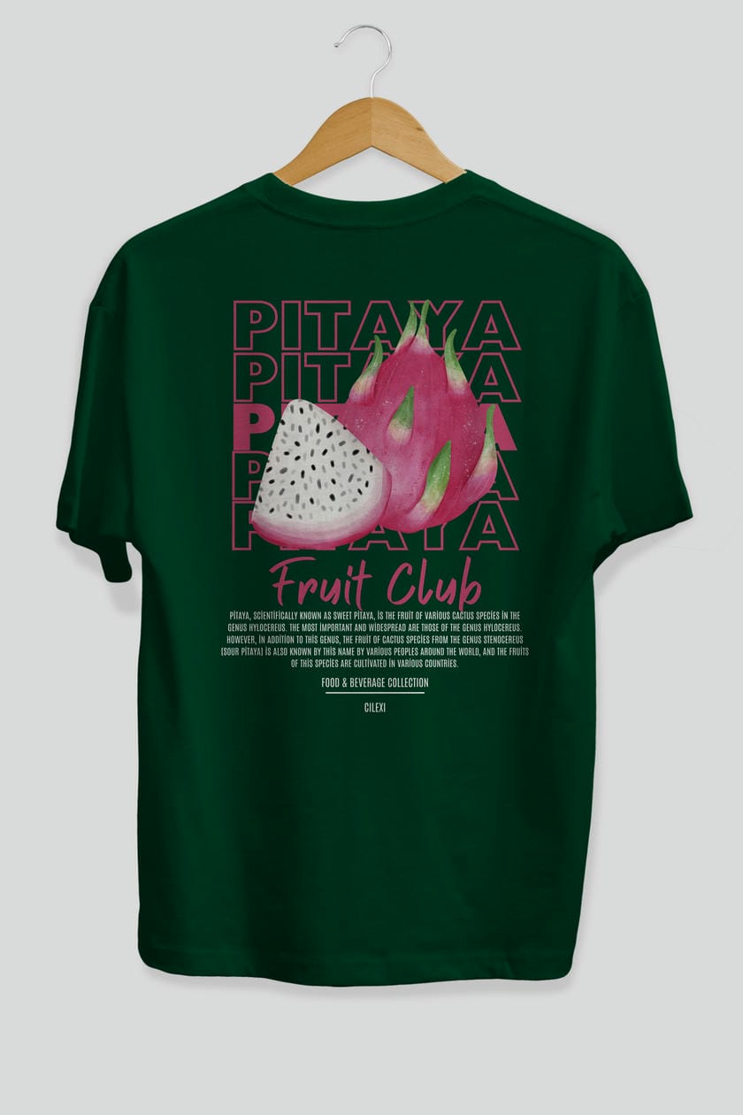 Pitaya Arka Baskılı Oversize t-shirt Erkek Kadın Pamuk Bisiklet Yaka tişort