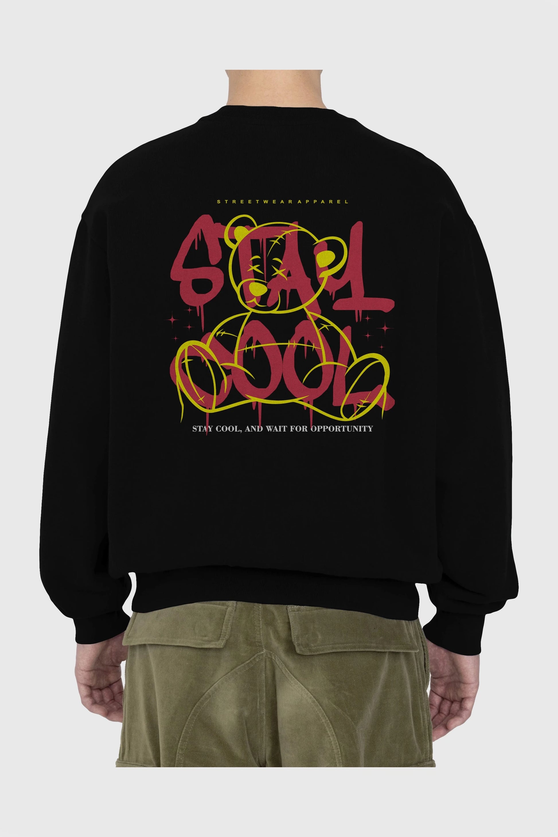 Teddy Bear Stay Cool 2 Arka Baskılı Oversize Sweatshirt Erkek Kadın Unisex