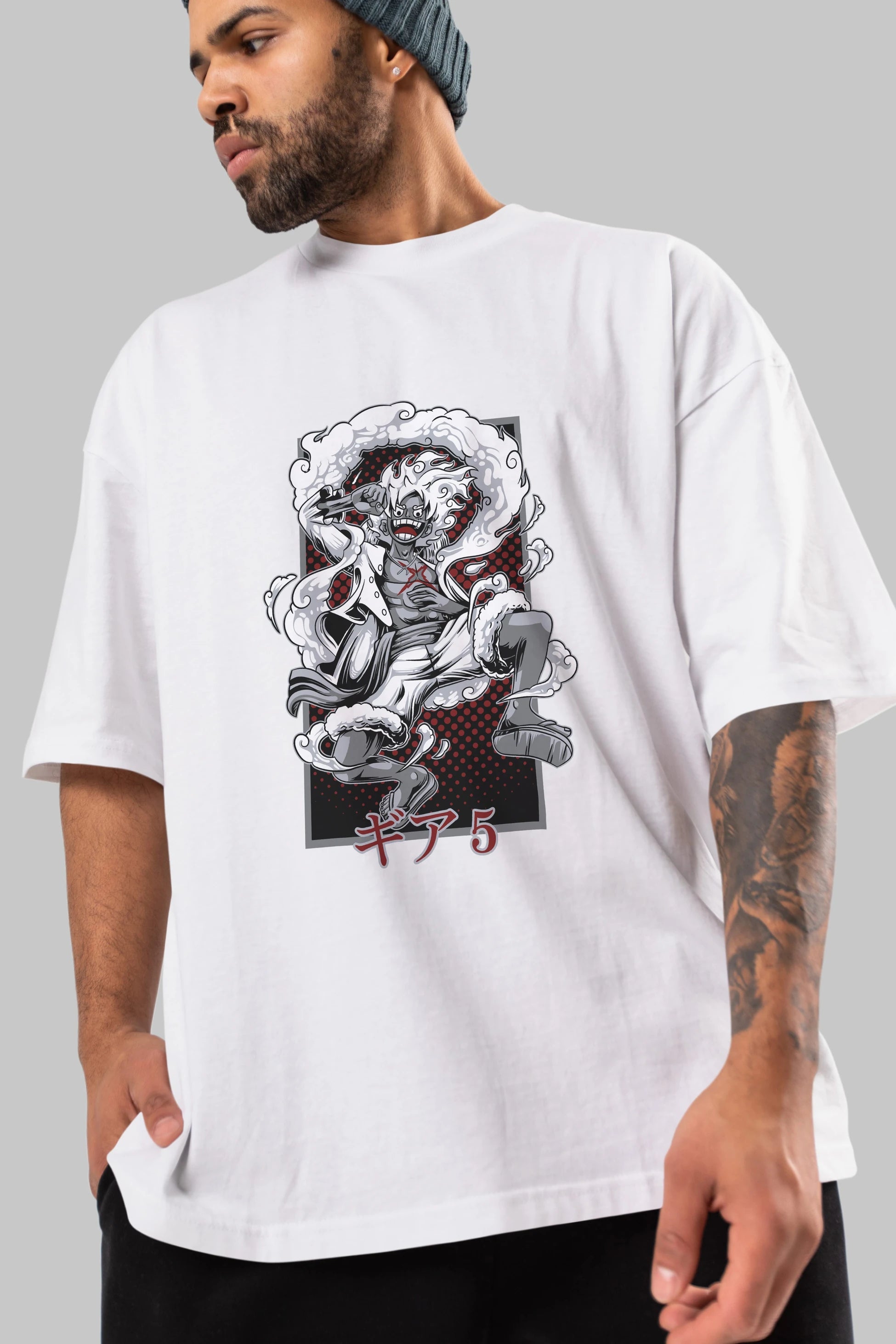 LUFFY GEAR 5 Anime Ön Baskılı Oversize t-shirt %100 pamuk Erkek Kadın Unisex