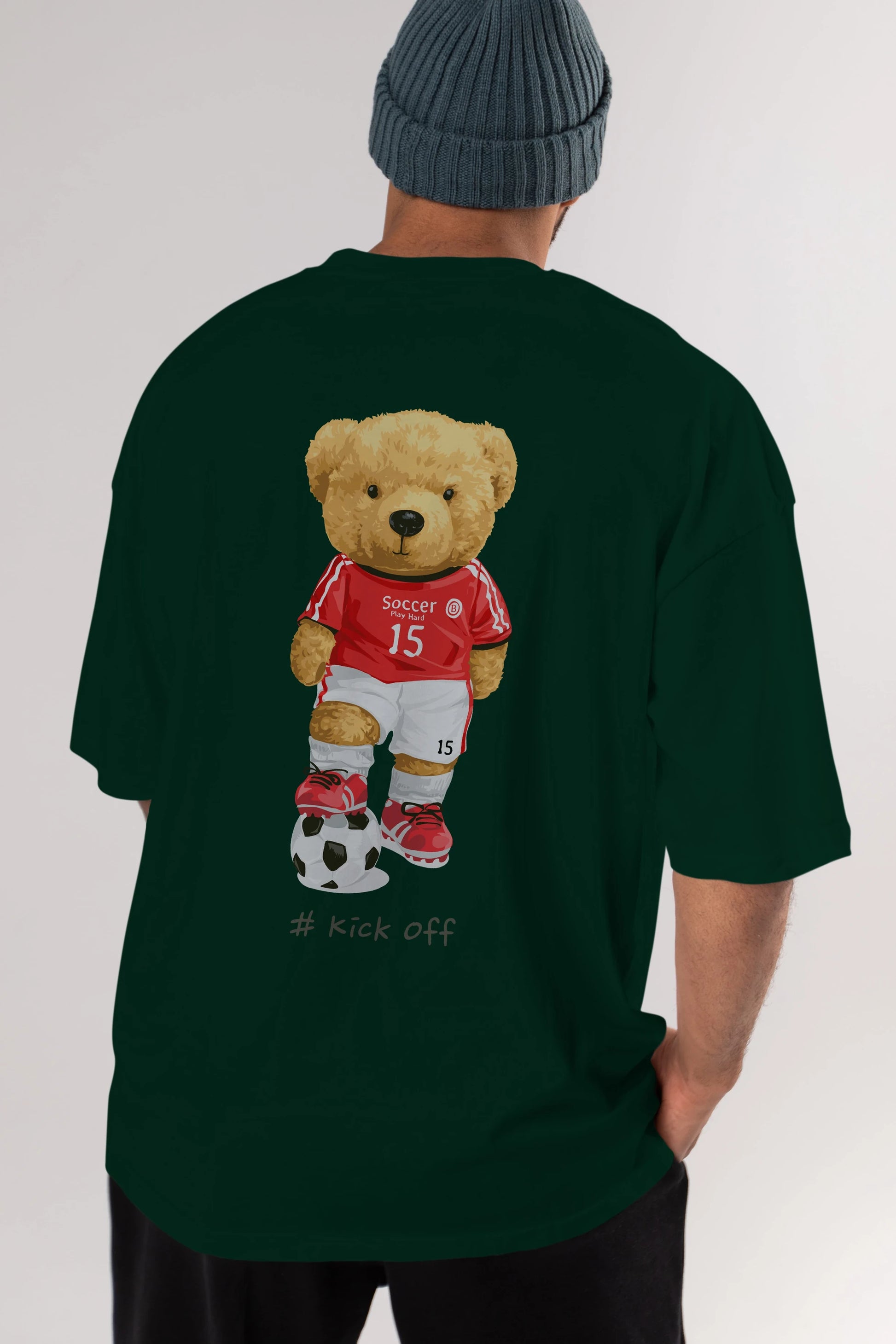 Teddy Bear Kick Off Arka Baskılı Oversize t-shirt Erkek Kadın Unisex %100 Pamuk