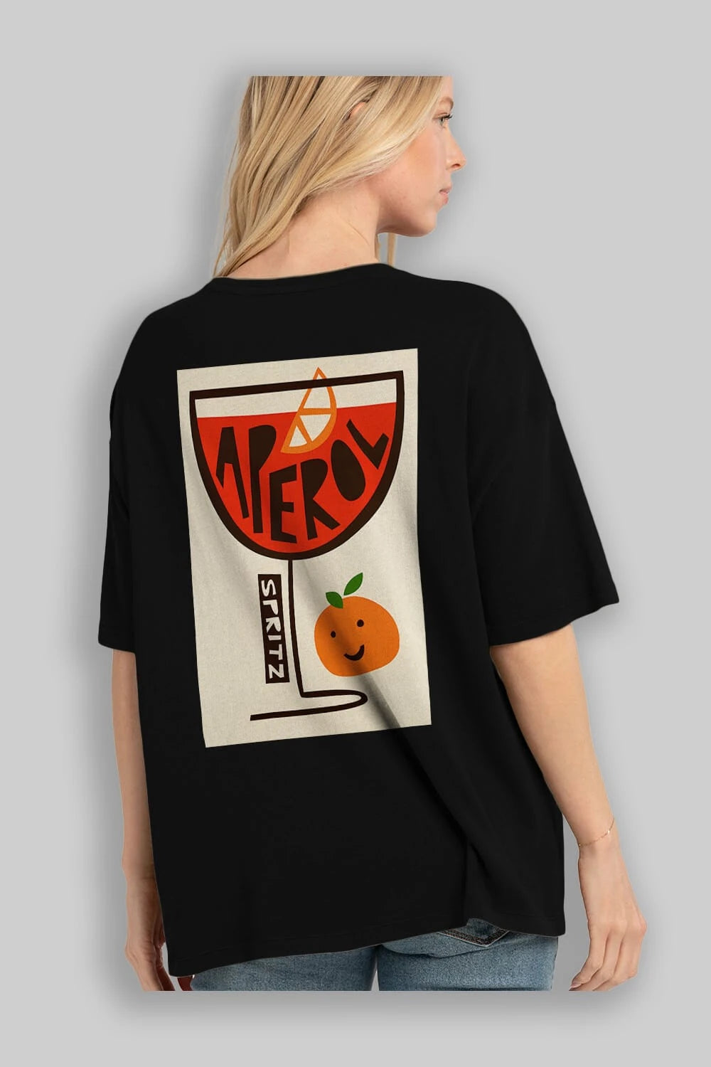 Aperol Spritz 9 Arka Baskılı Oversize t-shirt Erkek Kadın Unisex %100 Pamuk Bisiklet Yaka tişort
