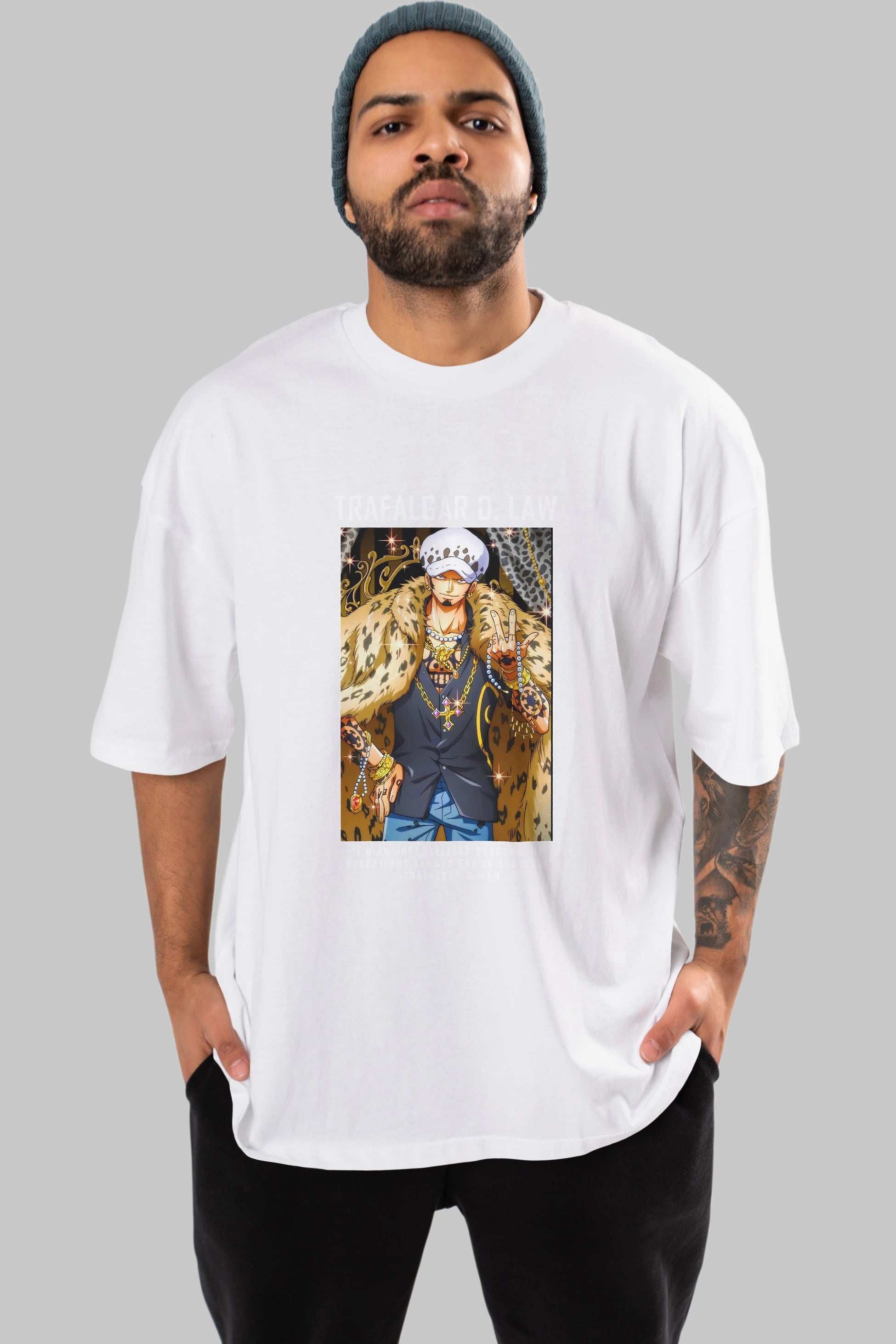 Trafalgar D. Water Law 2 Anime Ön Baskılı Oversize t-shirt Erkek Kadın Unisex